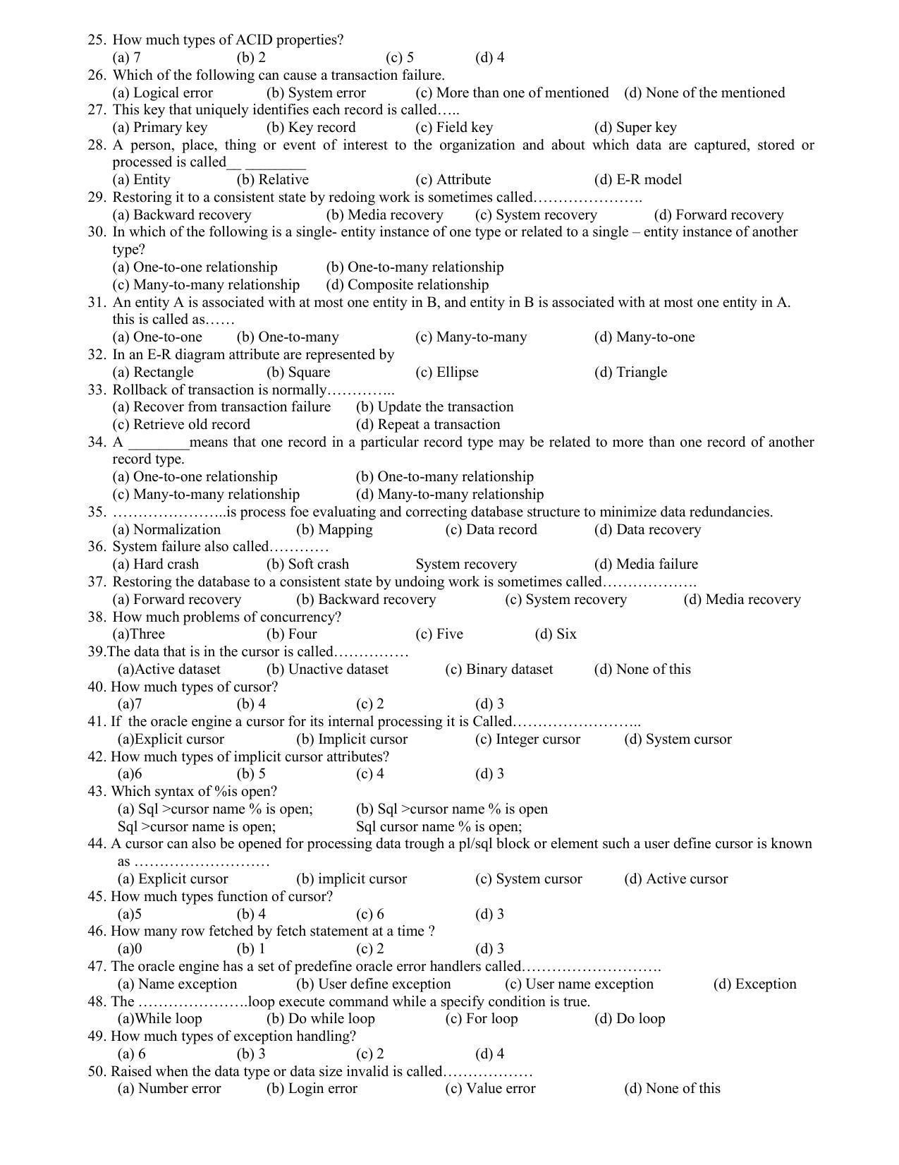 Hemchand North Gujarat University Sample Paper July-Sept 2021:  M.Sc. (C.A. & IT) Semester-III  305 Database Management System (New Course) - Page 2