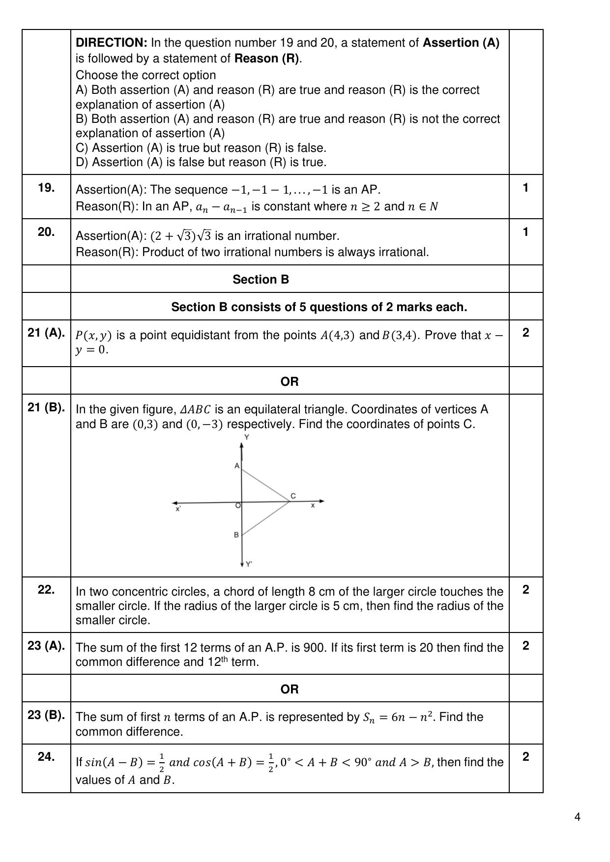 CBSE Class 10 Mathematics (Basic) Sample Paper 2025 - Page 4
