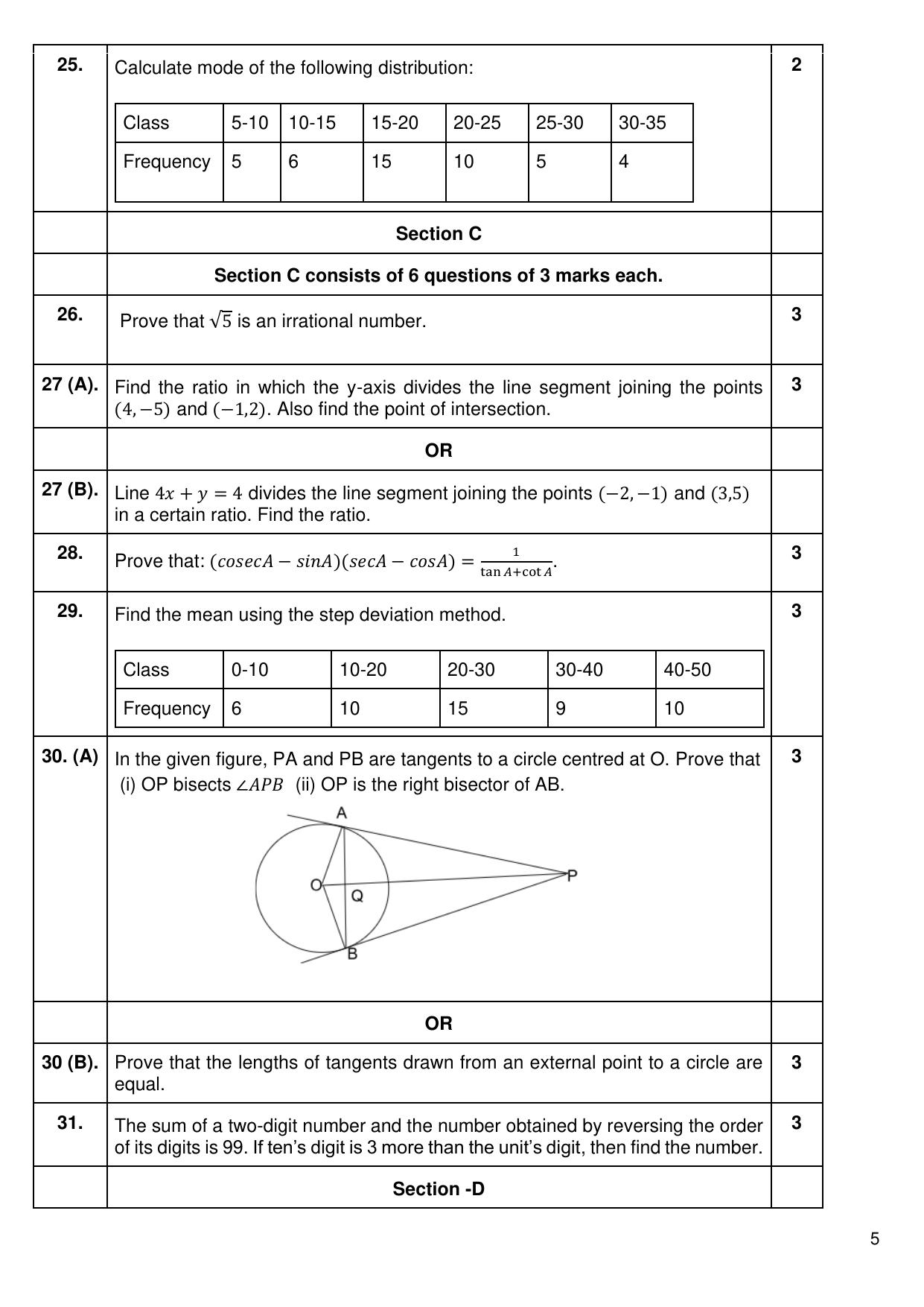 CBSE Class 10 Mathematics (Basic) Sample Paper 2025 - Page 5
