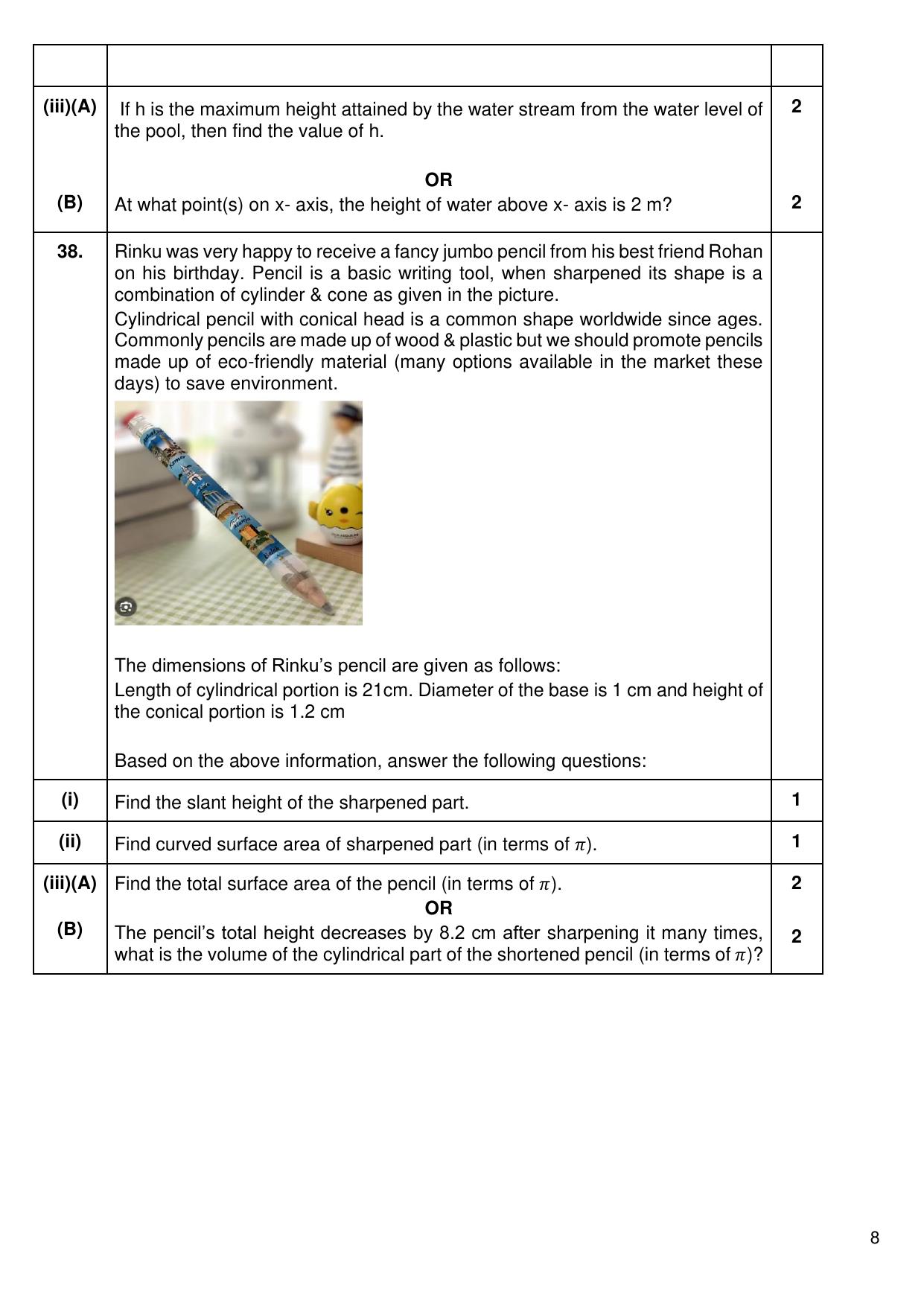 CBSE Class 10 Mathematics (Basic) Sample Paper 2025 - Page 8