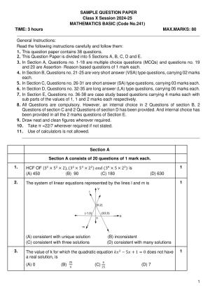 CBSE Class 10 Mathematics (Basic) Sample Paper 2025