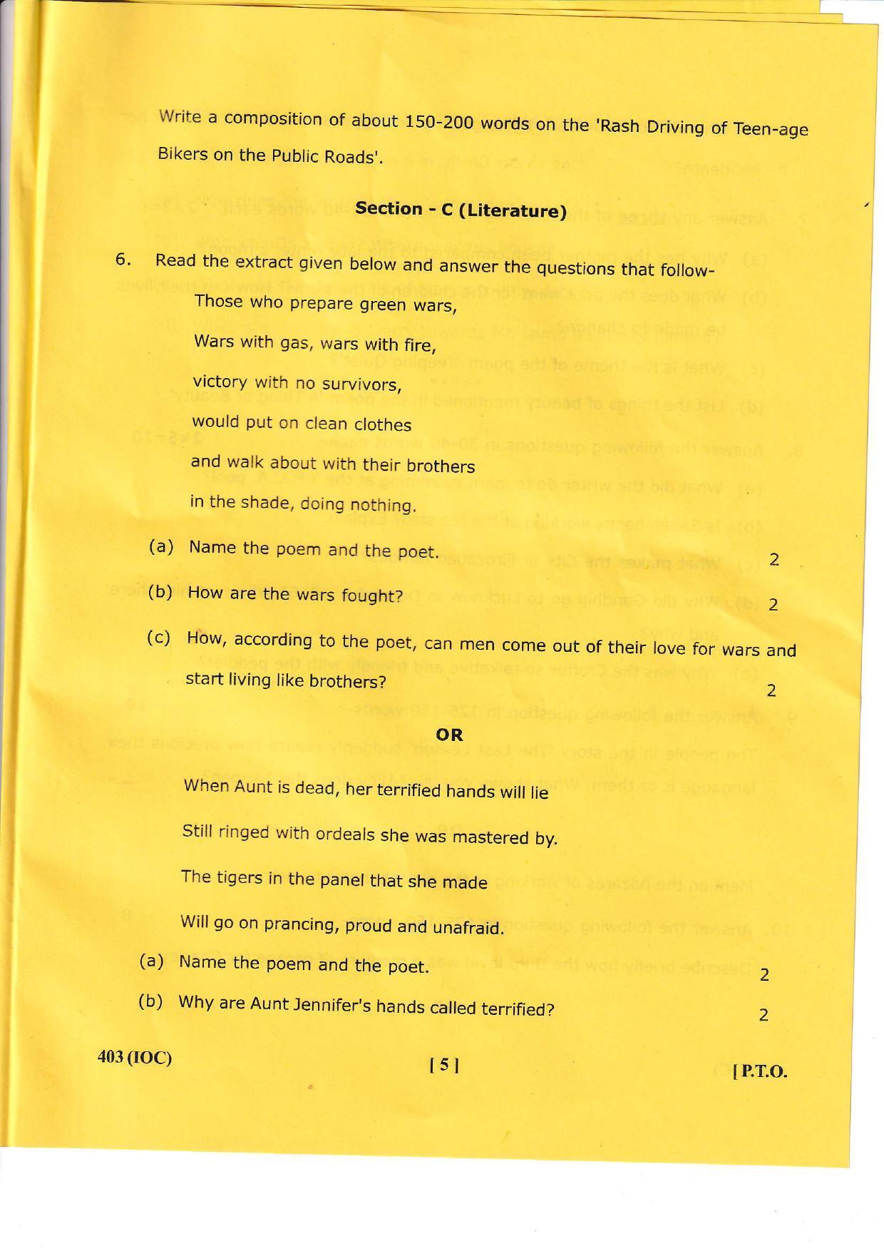 UBSE Class 12 English 2022 Question Paper - Page 5