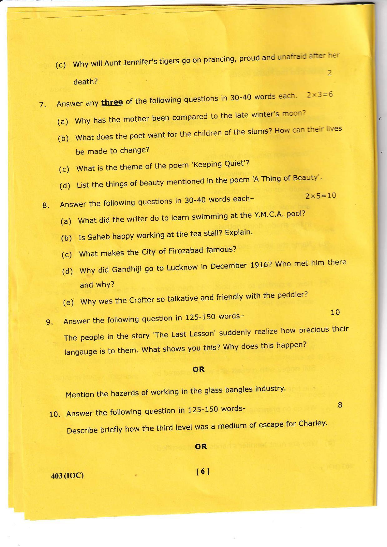 UBSE Class 12 English 2022 Question Paper - Page 6