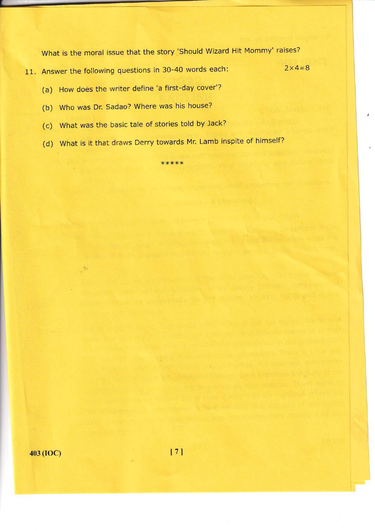 UBSE Class 12 English 2022 Question Paper - Page 7