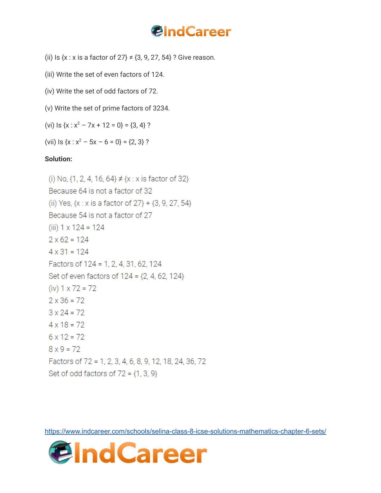 Selina Class 8 ICSE Solutions Mathematics : Chapter 6- Sets - Page 7