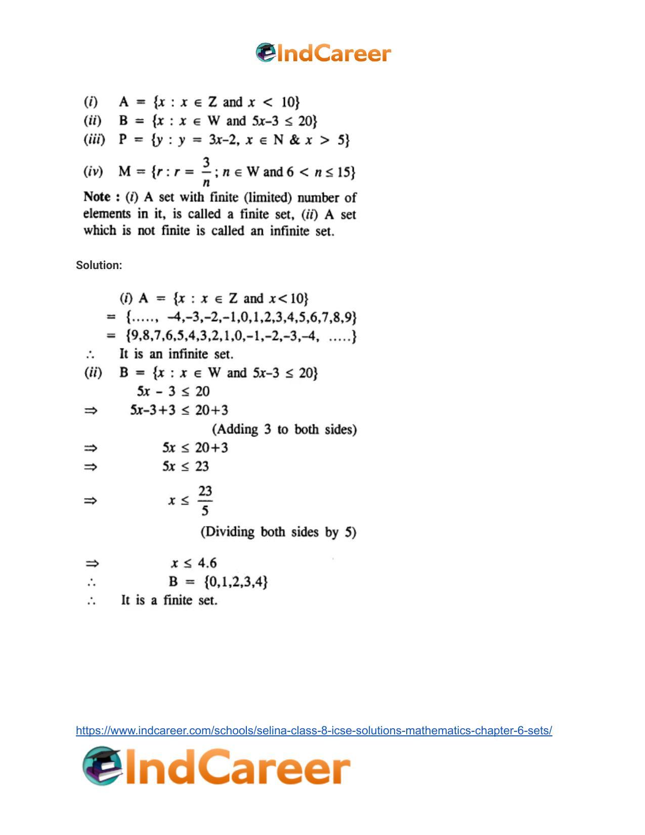 Selina Class 8 ICSE Solutions Mathematics : Chapter 6- Sets - Page 16