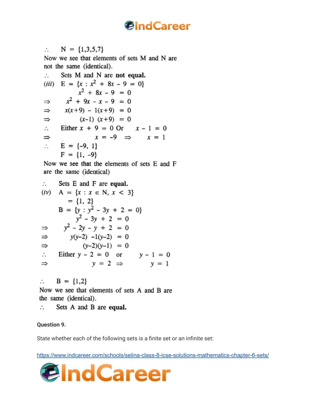 Selina Class 8 ICSE Solutions Mathematics : Chapter 6- Sets - Page 25