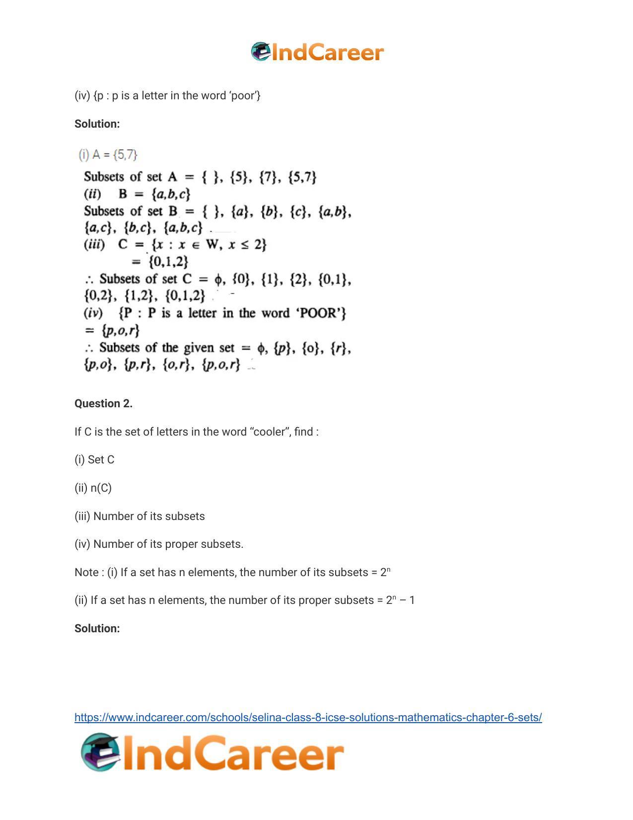 Selina Class 8 ICSE Solutions Mathematics : Chapter 6- Sets - Page 31