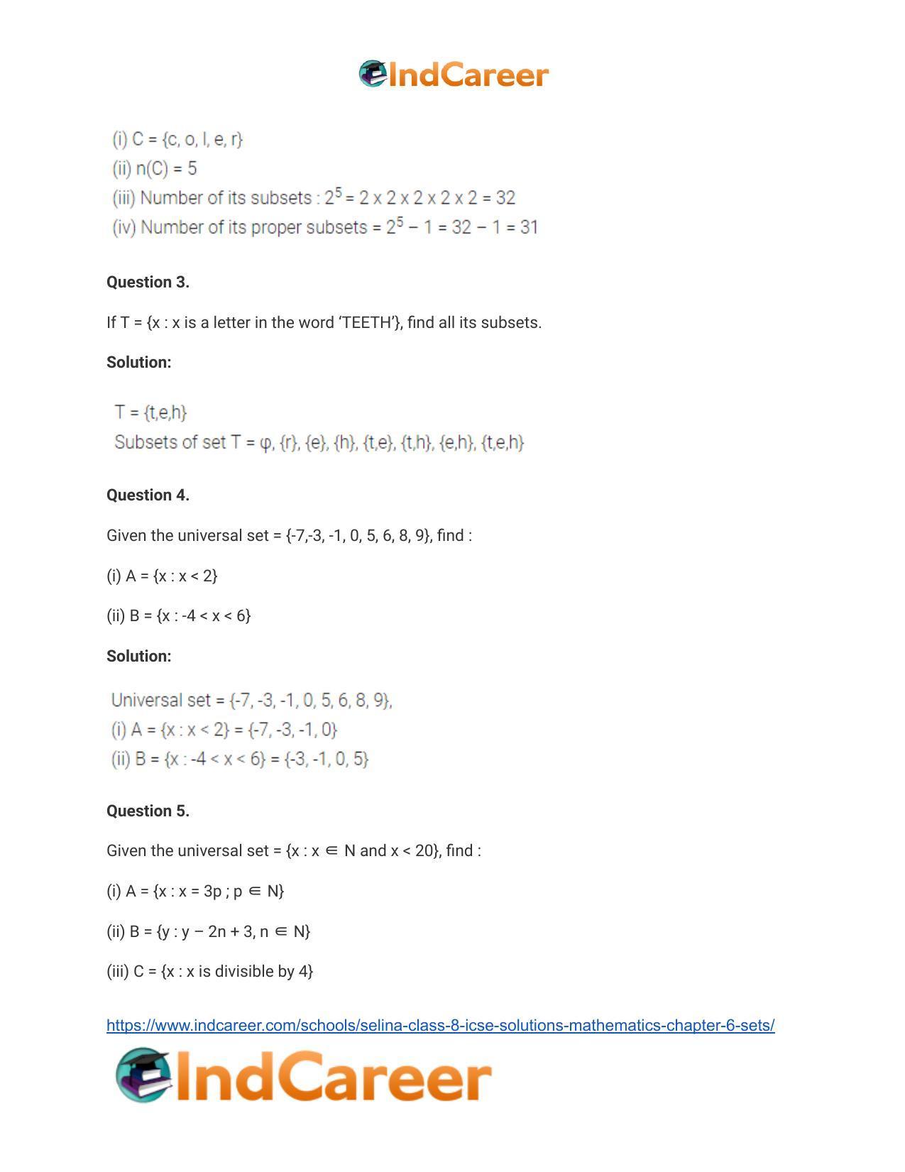 Selina Class 8 ICSE Solutions Mathematics : Chapter 6- Sets - Page 32