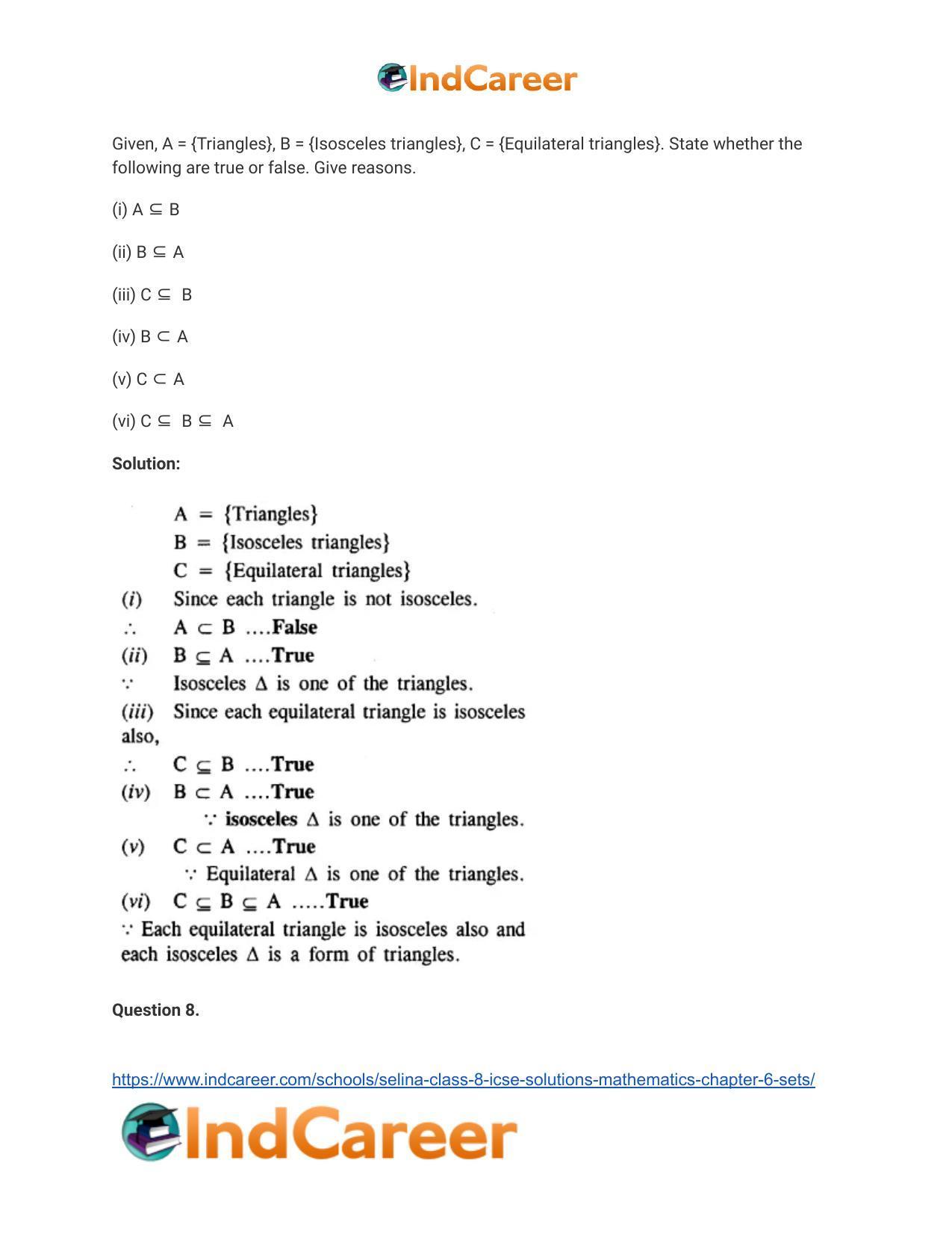 Selina Class 8 ICSE Solutions Mathematics : Chapter 6- Sets - Page 34