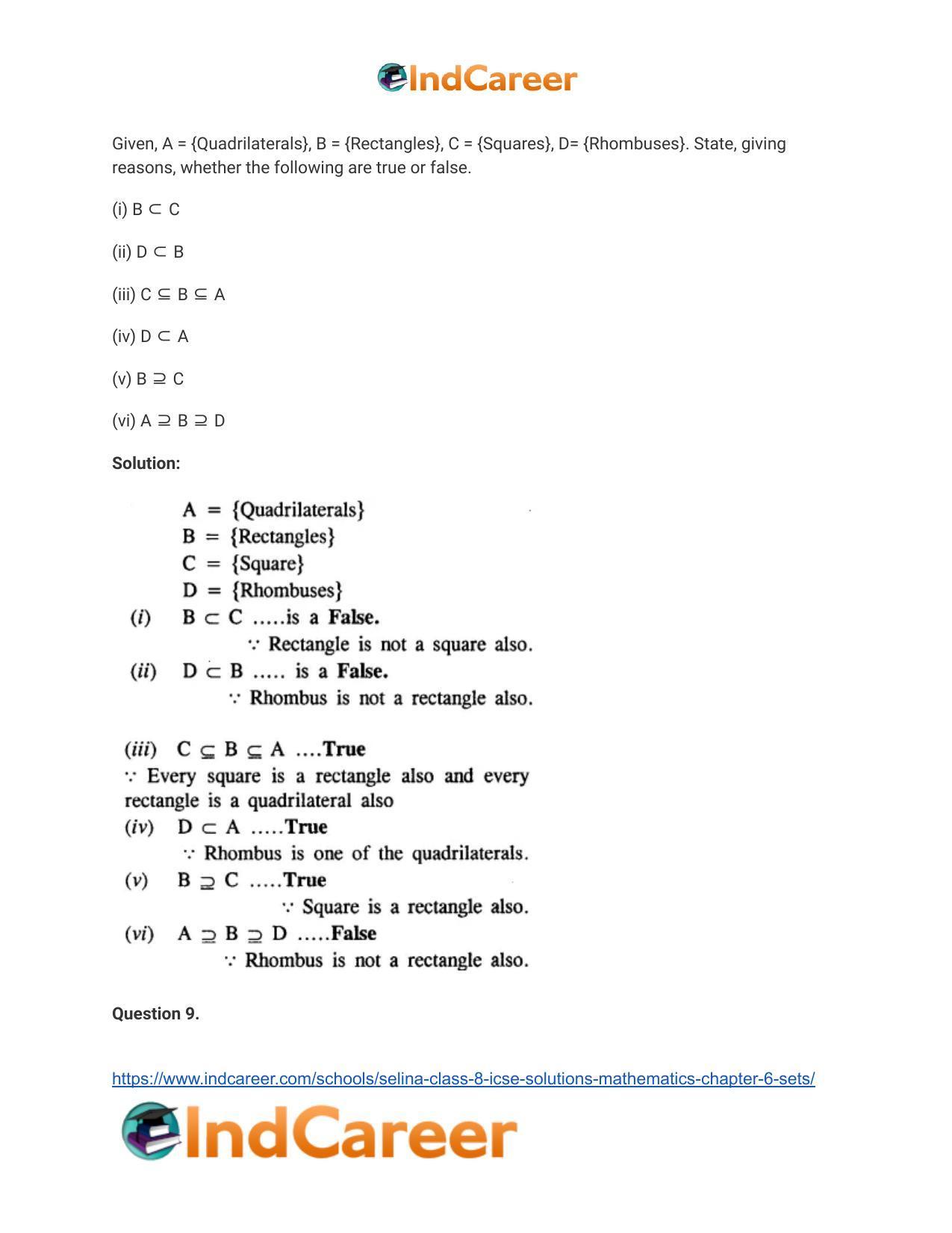 Selina Class 8 ICSE Solutions Mathematics : Chapter 6- Sets - Page 35