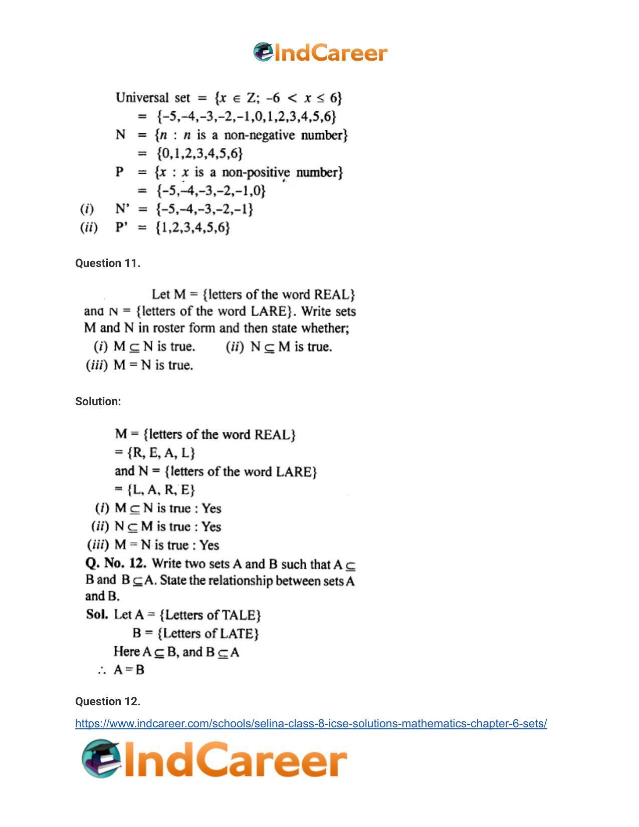 Selina Class 8 ICSE Solutions Mathematics : Chapter 6- Sets - Page 37