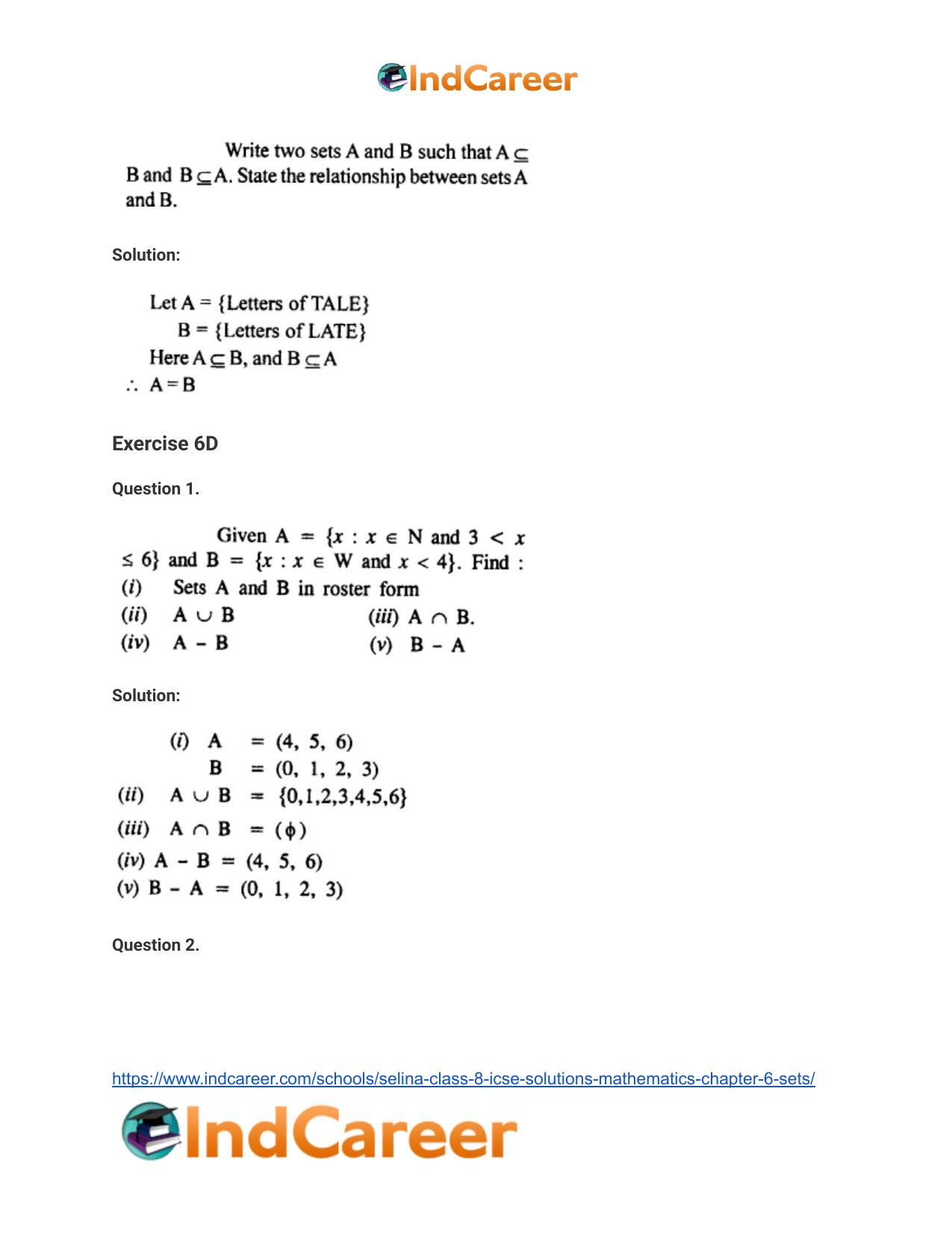 Selina Class 8 ICSE Solutions Mathematics : Chapter 6- Sets - Page 38