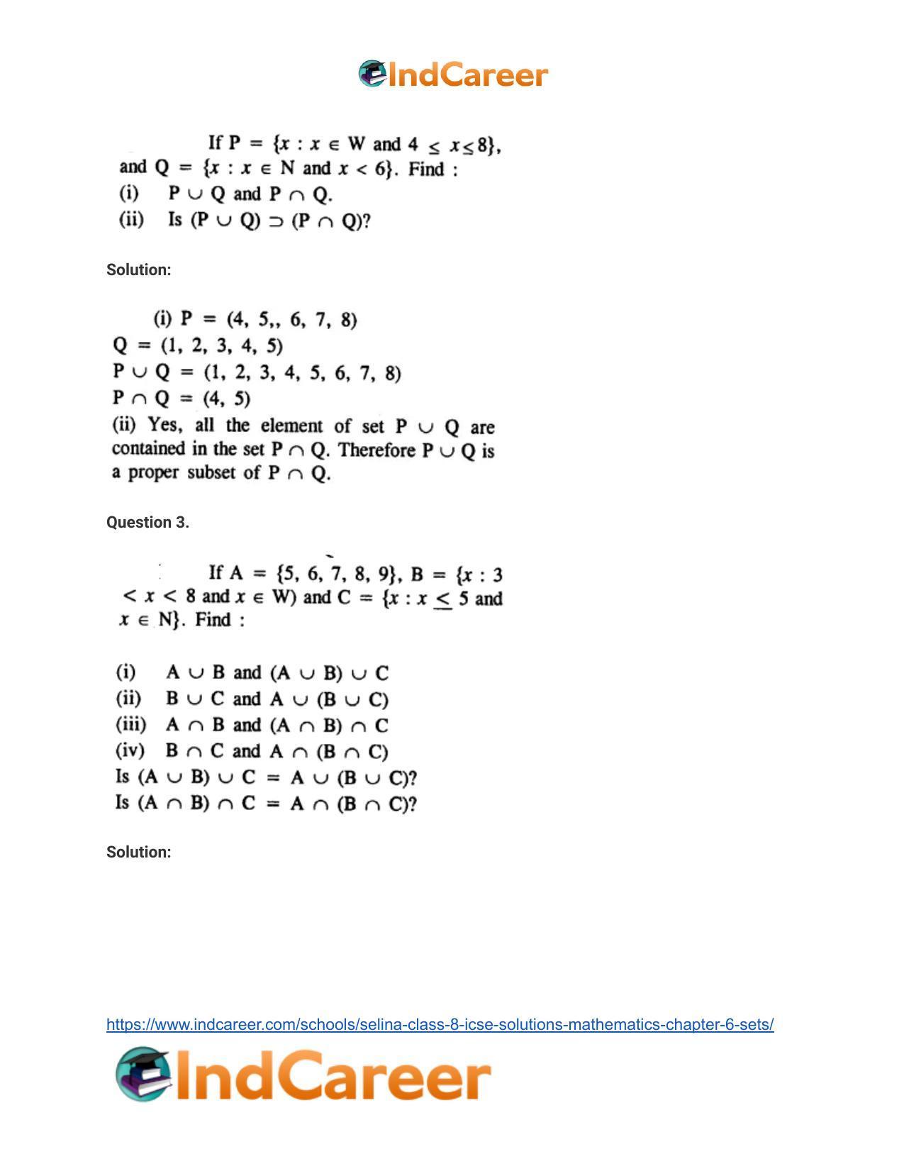 Selina Class 8 ICSE Solutions Mathematics : Chapter 6- Sets - Page 39