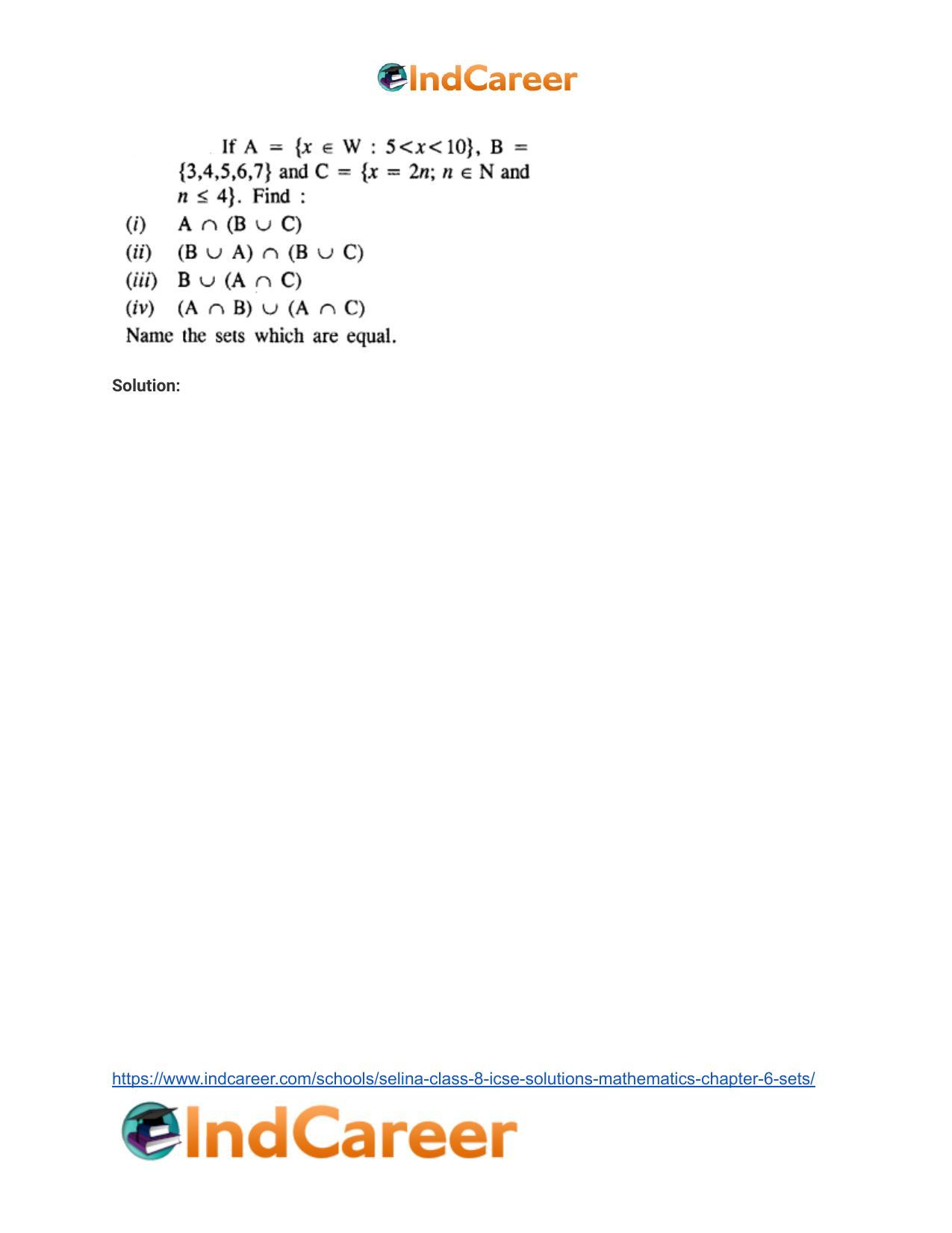 Selina Class 8 ICSE Solutions Mathematics : Chapter 6- Sets - Page 42