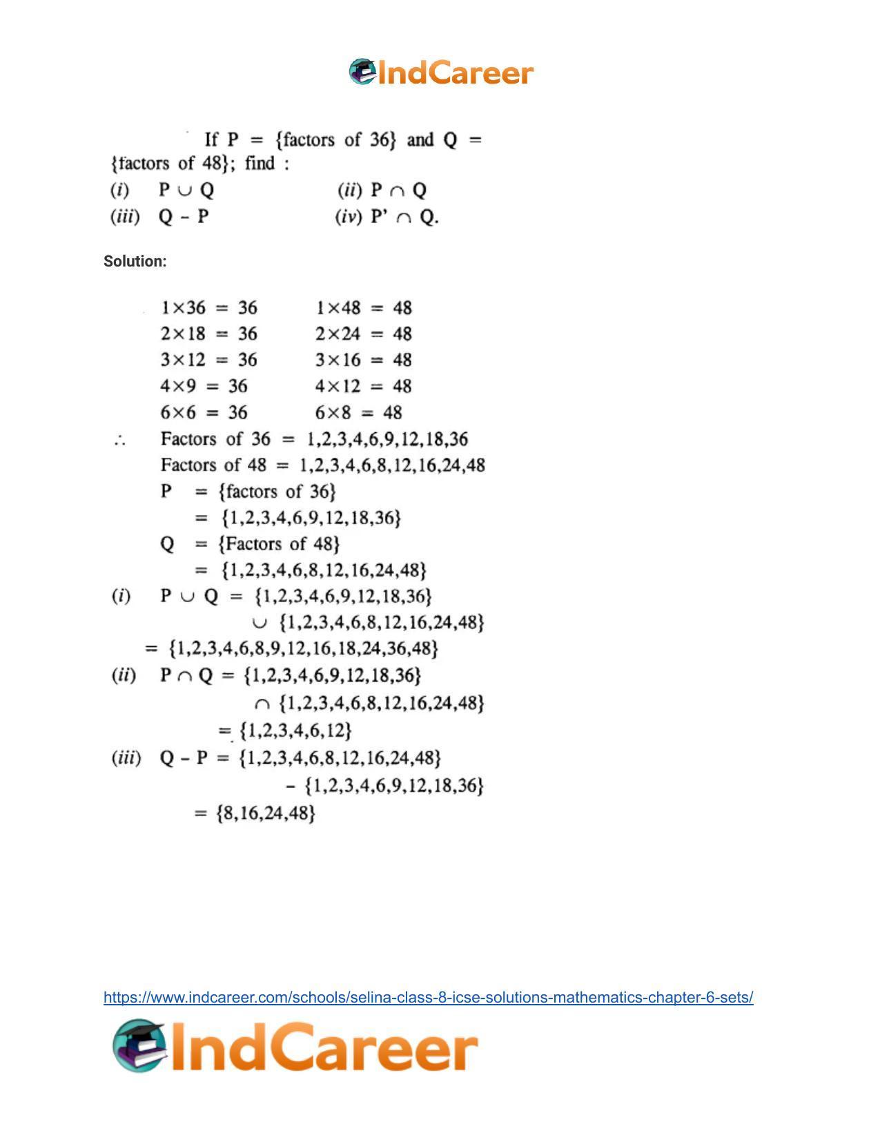 Selina Class 8 ICSE Solutions Mathematics : Chapter 6- Sets - Page 44
