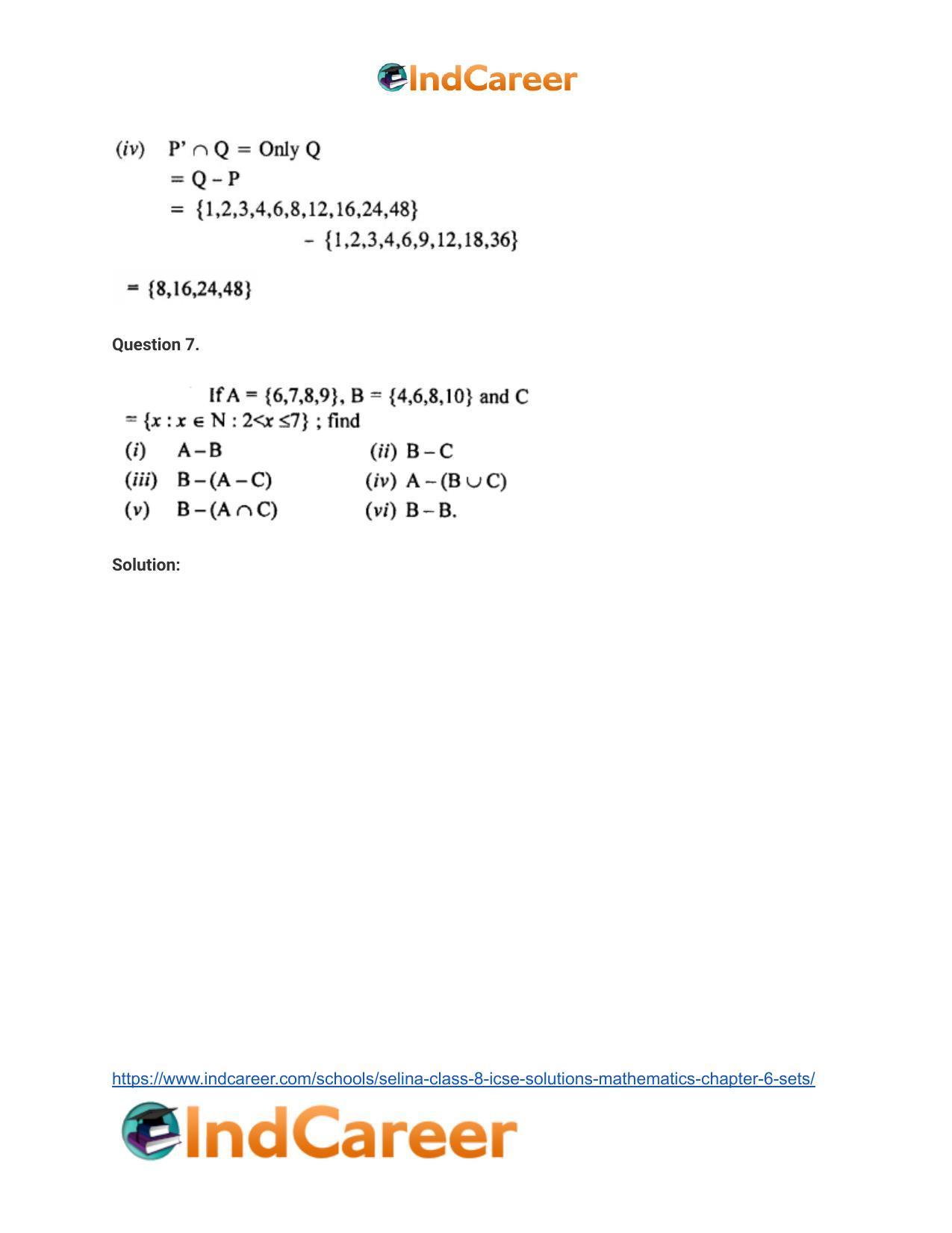 Selina Class 8 ICSE Solutions Mathematics : Chapter 6- Sets - Page 45