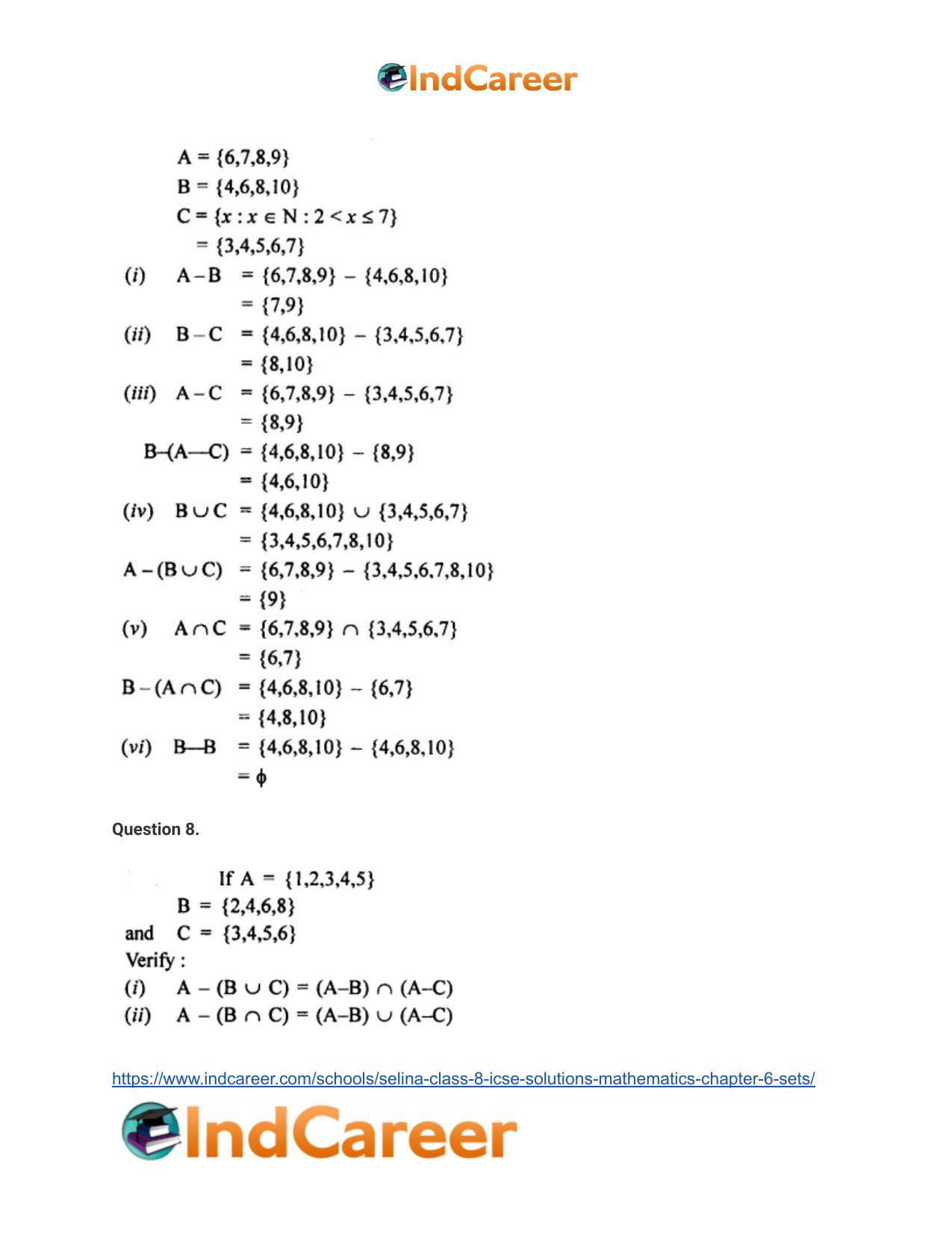 Selina Class 8 ICSE Solutions Mathematics : Chapter 6- Sets - Page 46
