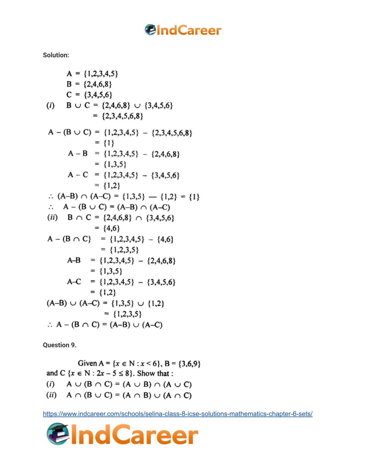 Selina Class 8 ICSE Solutions Mathematics : Chapter 6- Sets - Page 47