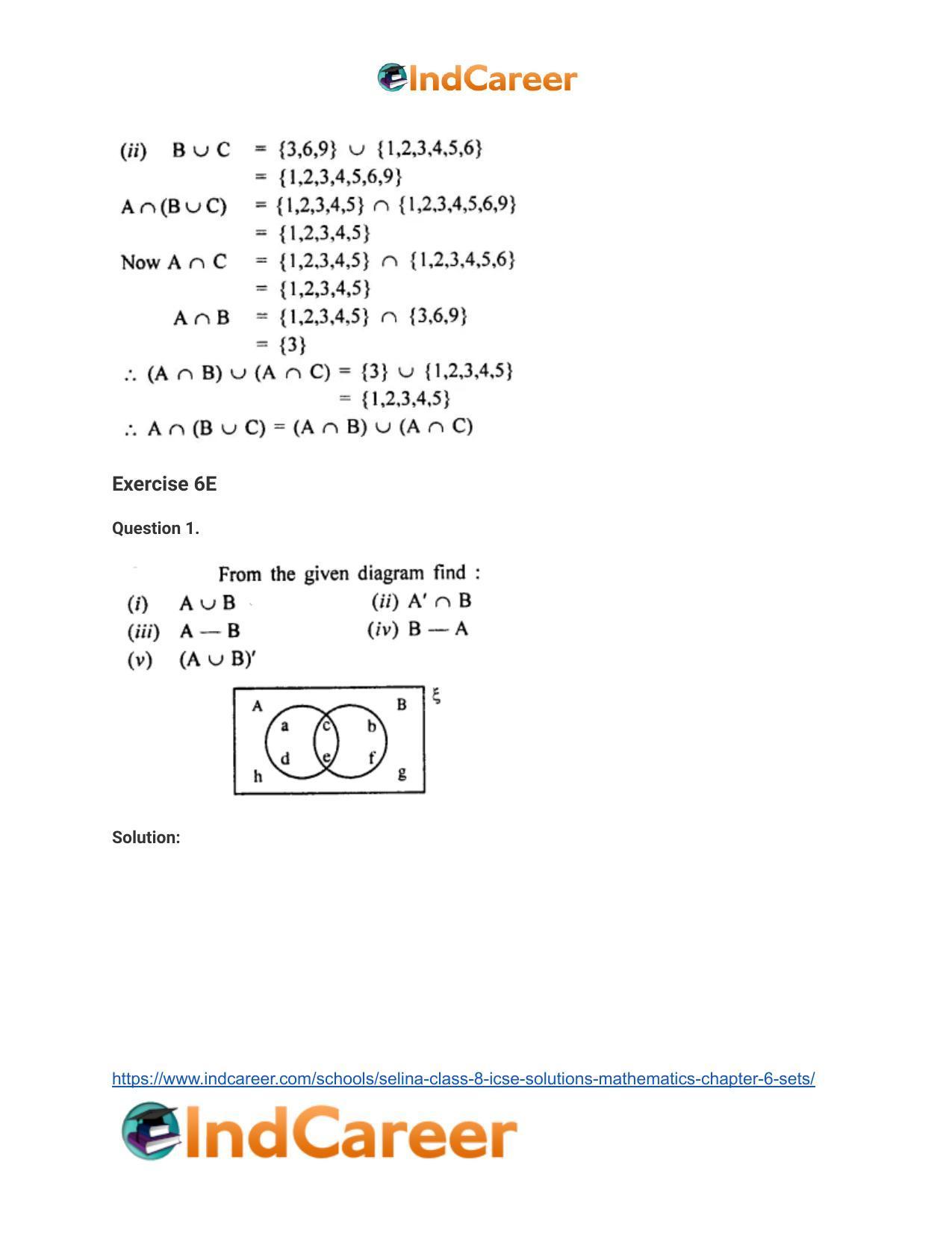 Selina Class 8 ICSE Solutions Mathematics : Chapter 6- Sets - Page 49