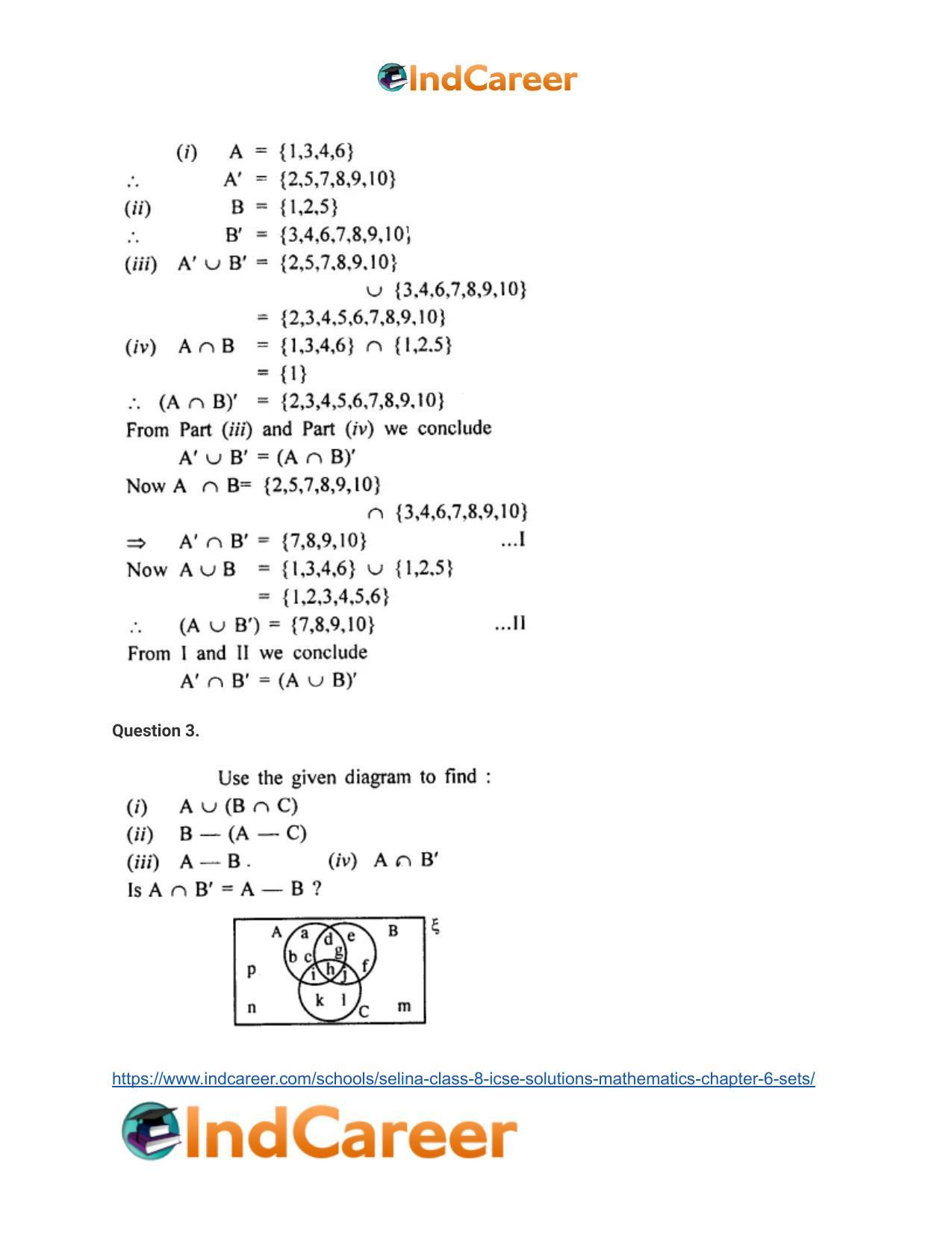Selina Class 8 ICSE Solutions Mathematics : Chapter 6- Sets - Page 51
