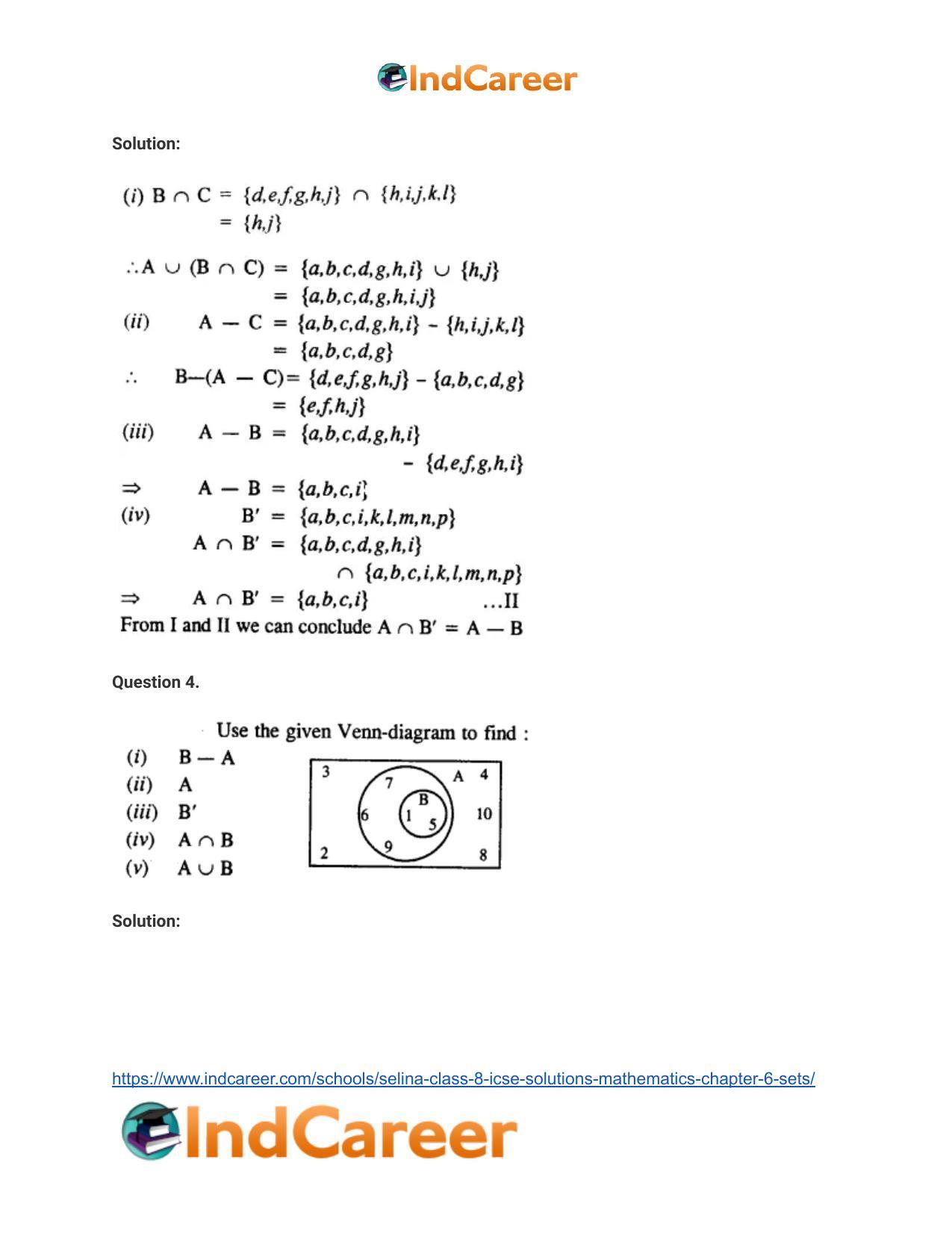 Selina Class 8 ICSE Solutions Mathematics : Chapter 6- Sets - Page 52