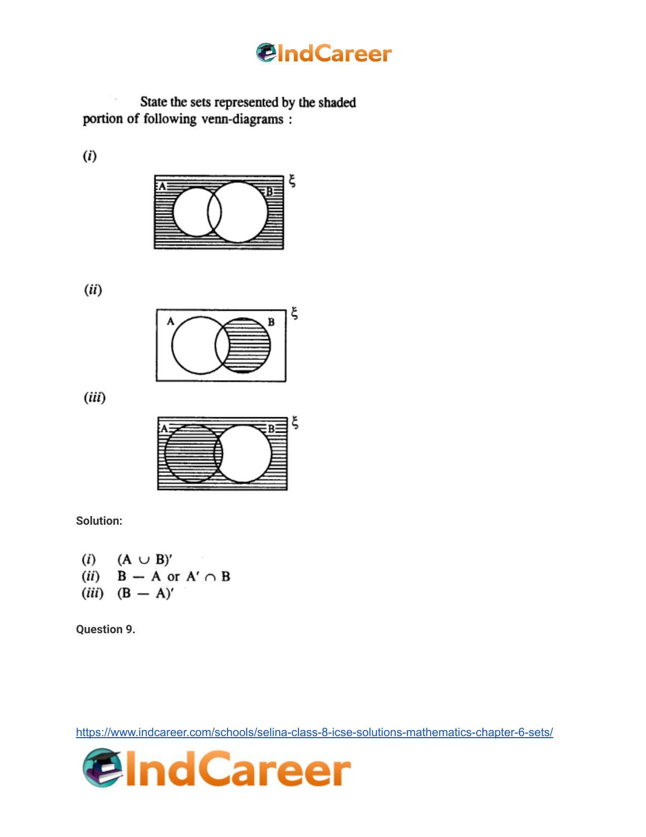 Selina Class 8 ICSE Solutions Mathematics : Chapter 6- Sets - Page 57