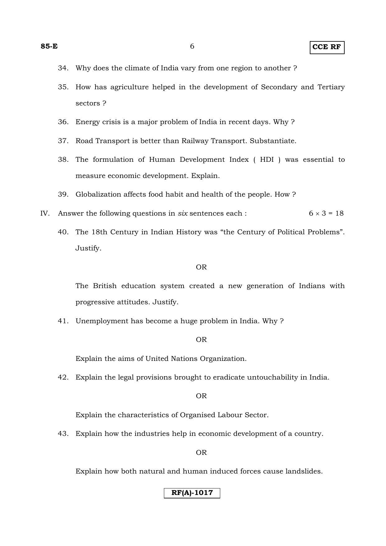 Karnataka SSLC Social Science (ENGLISH Medium) - 85E-A Version_e1 March/April 2019 Question Paper - Page 6