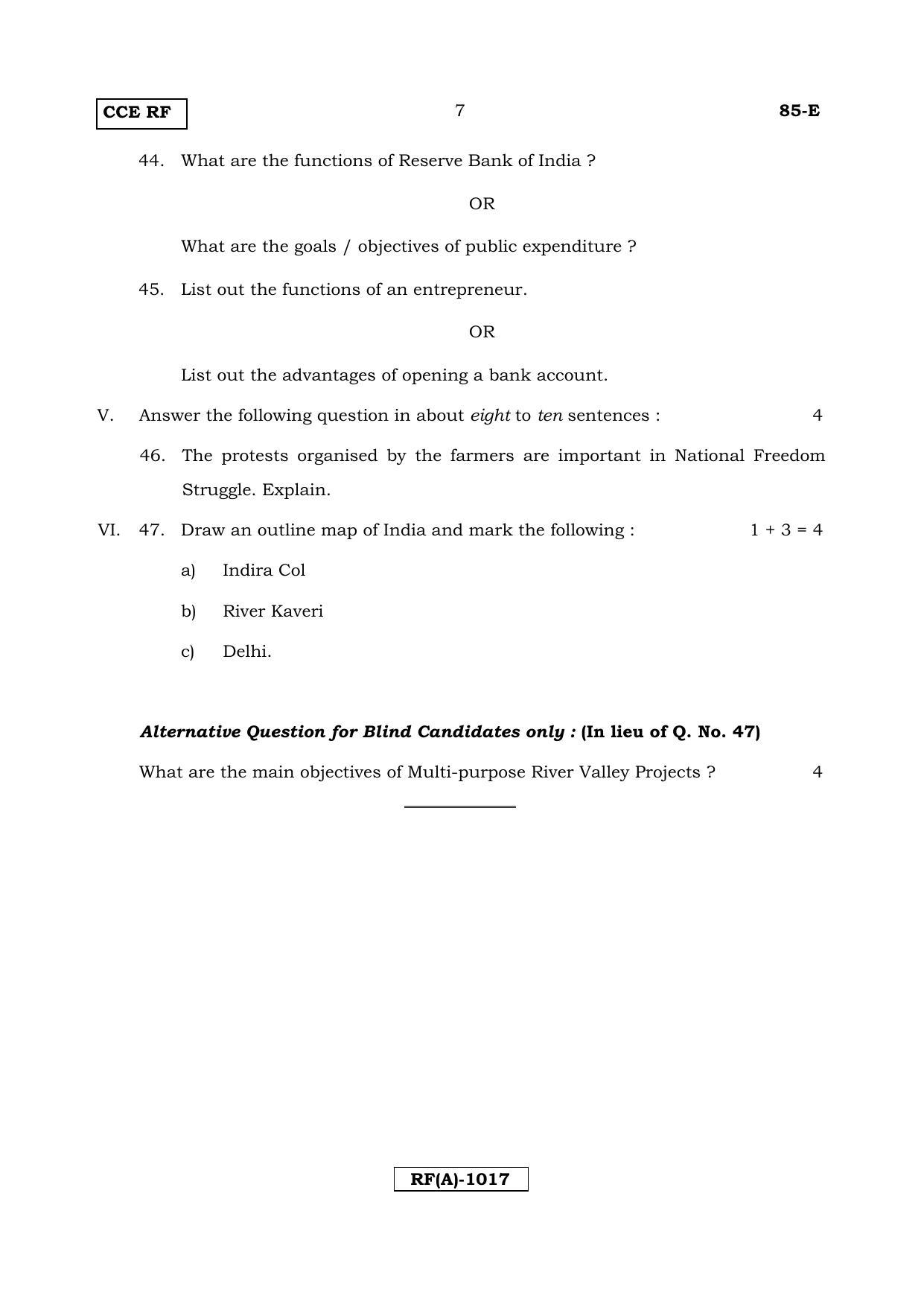 Karnataka SSLC Social Science (ENGLISH Medium) - 85E-A Version_e1 March/April 2019 Question Paper - Page 7
