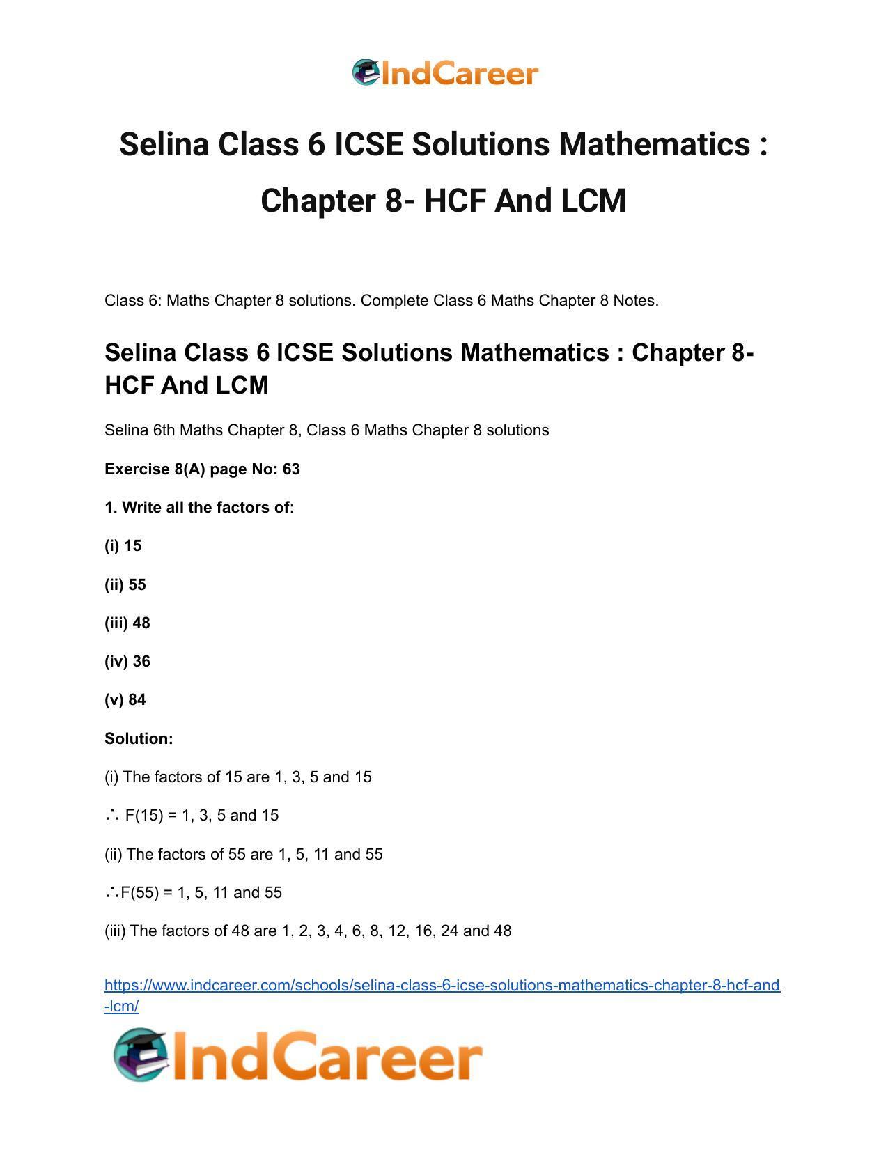 Selina Class 6 ICSE Solutions Mathematics : Chapter 8- HCF And LCM - Page 2