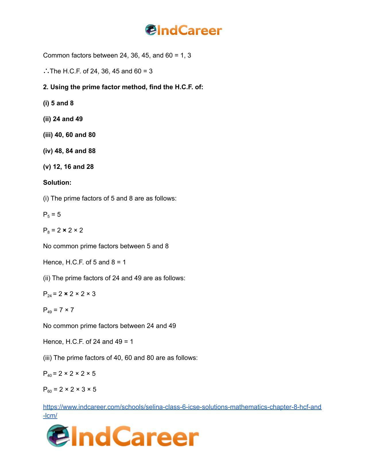 Selina Class 6 ICSE Solutions Mathematics : Chapter 8- HCF And LCM - Page 8