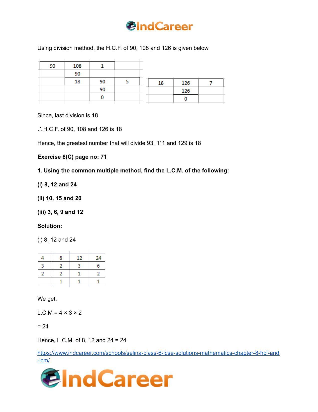 Selina Class 6 ICSE Solutions Mathematics : Chapter 8- HCF And LCM - Page 18
