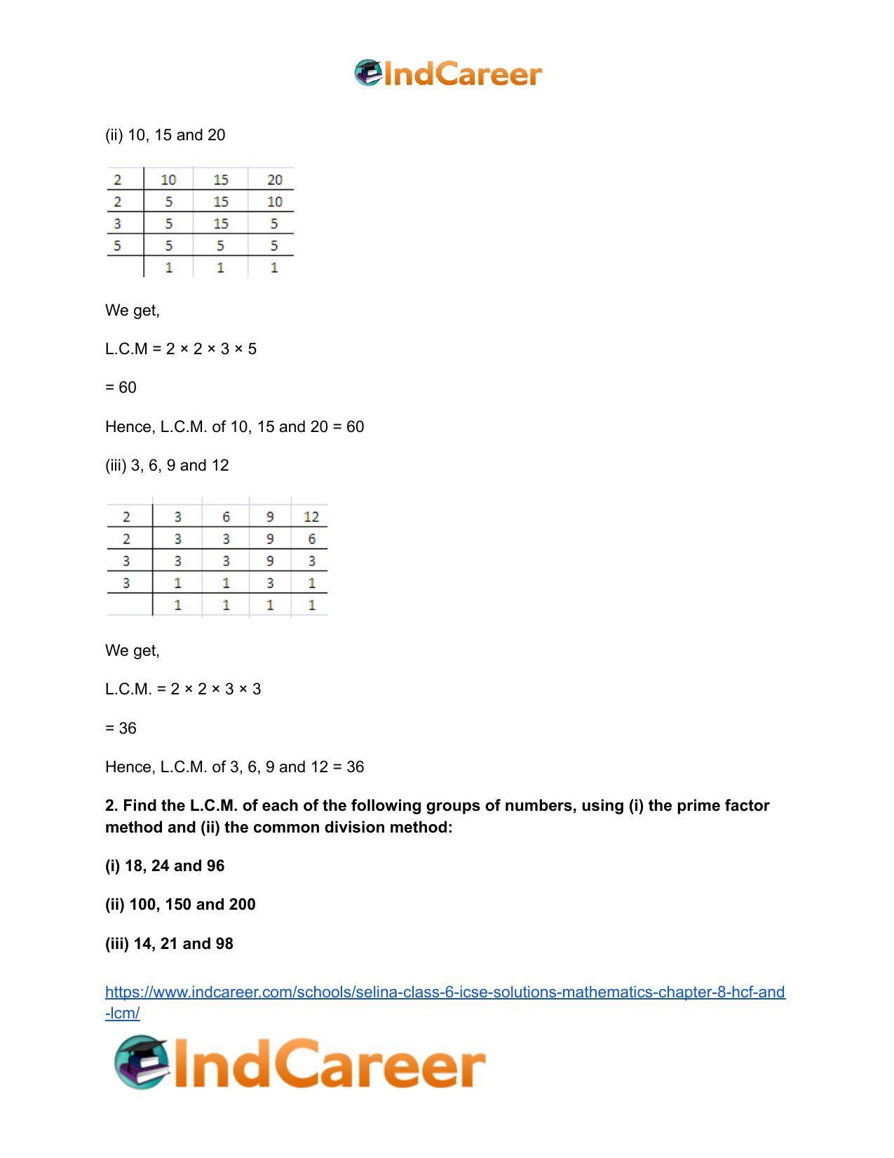 Selina Class 6 ICSE Solutions Mathematics : Chapter 8- HCF And LCM - Page 19