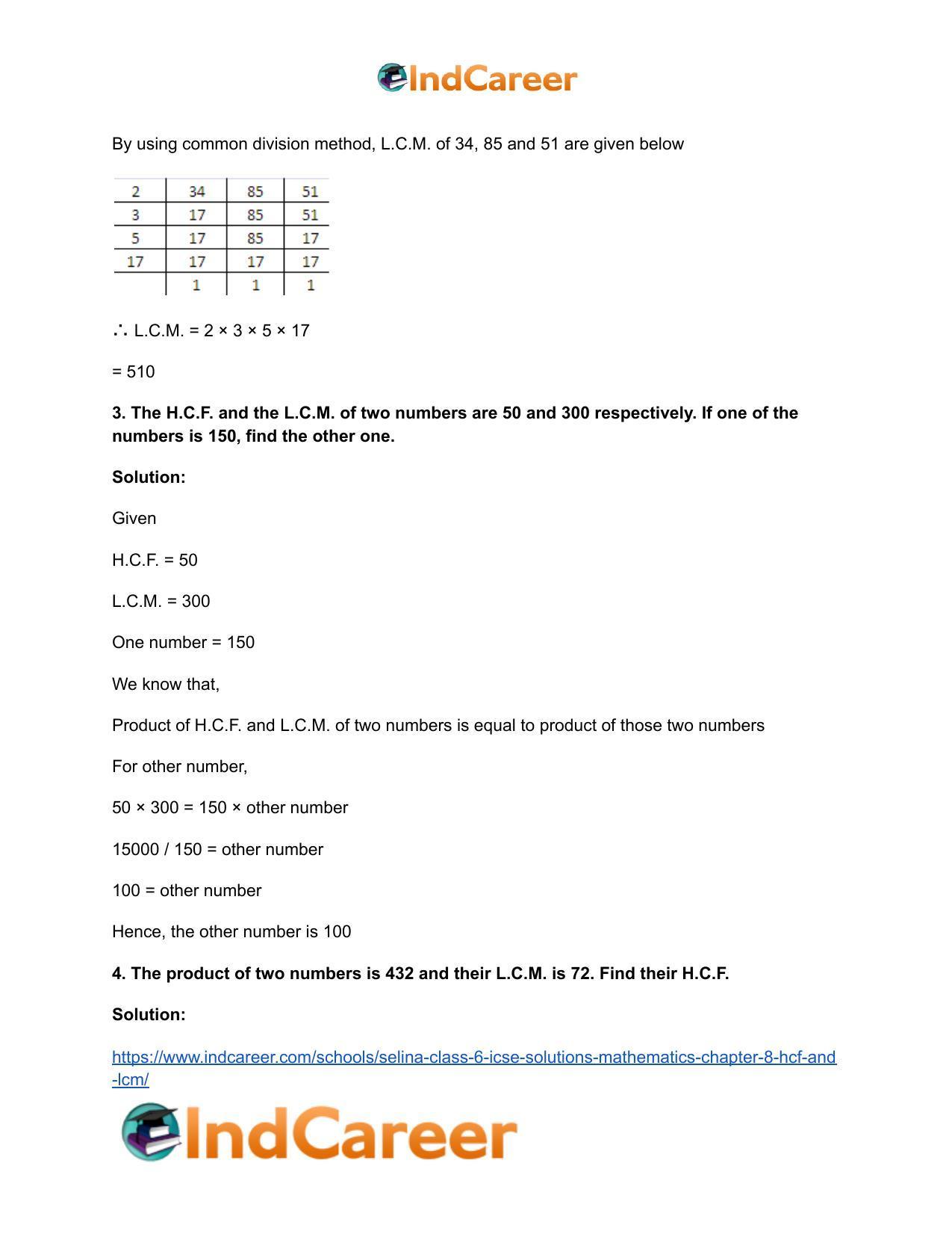 Selina Class 6 ICSE Solutions Mathematics : Chapter 8- HCF And LCM - Page 23