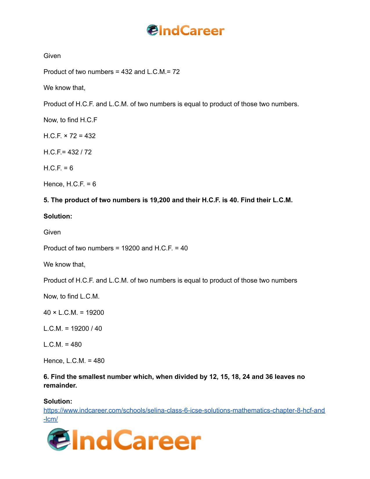 Selina Class 6 ICSE Solutions Mathematics : Chapter 8- HCF And LCM - Page 24