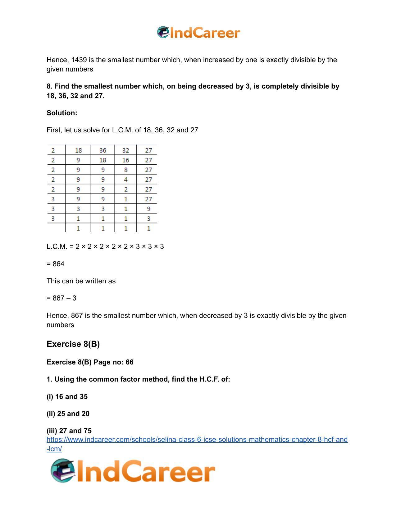 Selina Class 6 ICSE Solutions Mathematics : Chapter 8- HCF And LCM - Page 26