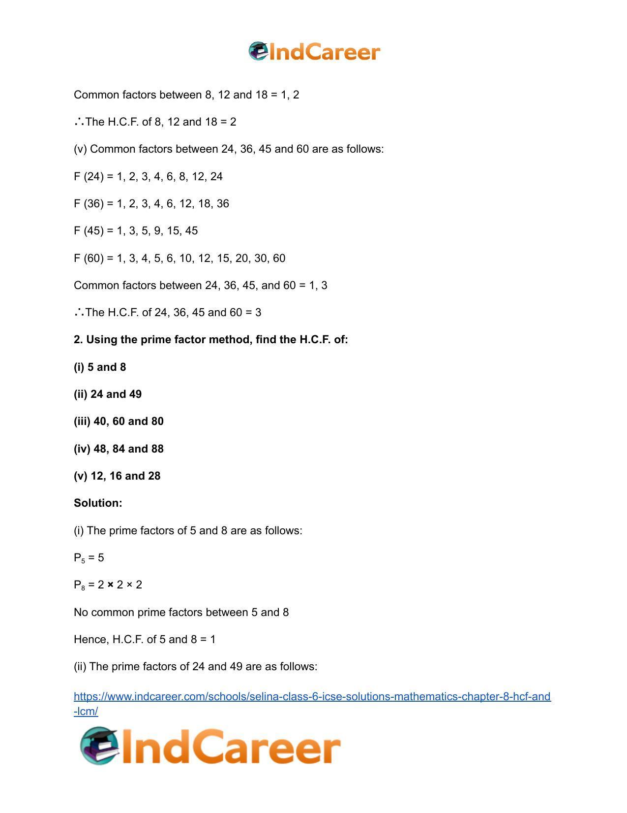 Selina Class 6 ICSE Solutions Mathematics : Chapter 8- HCF And LCM - Page 28