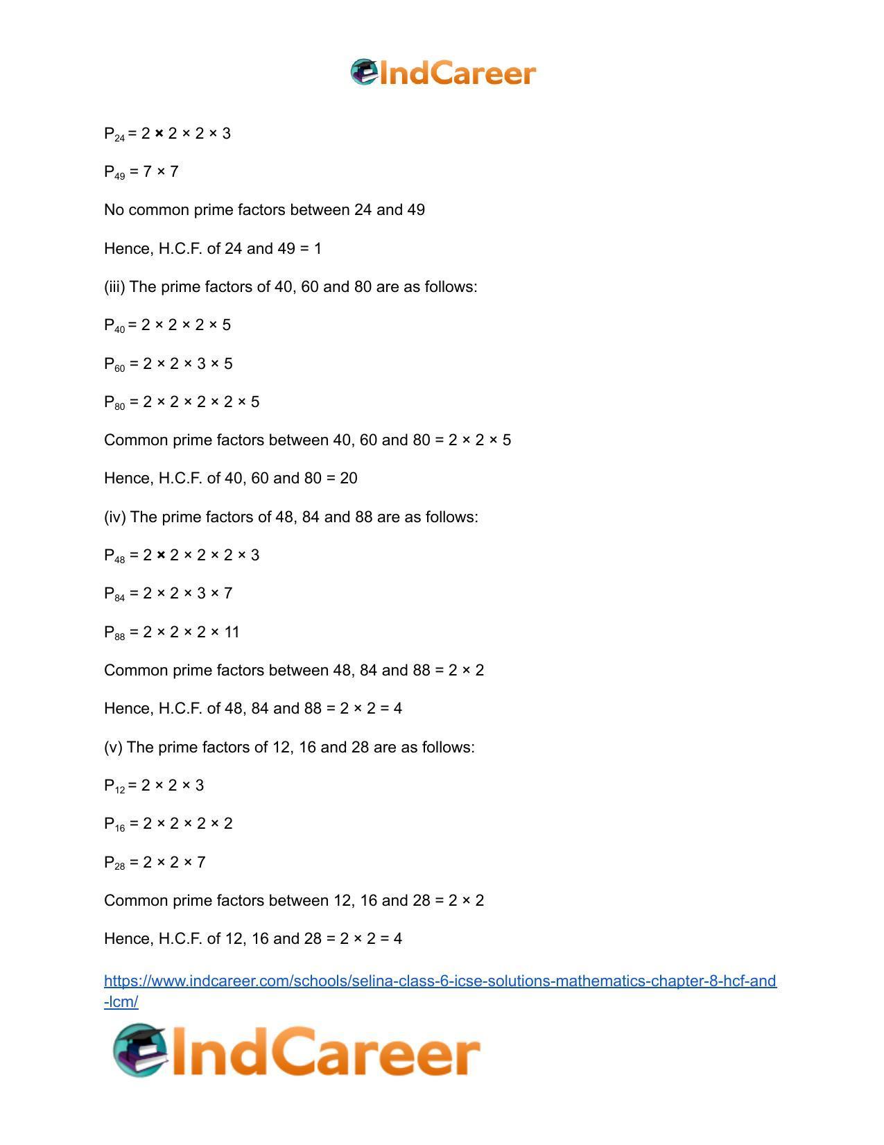 Selina Class 6 ICSE Solutions Mathematics : Chapter 8- HCF And LCM - Page 29