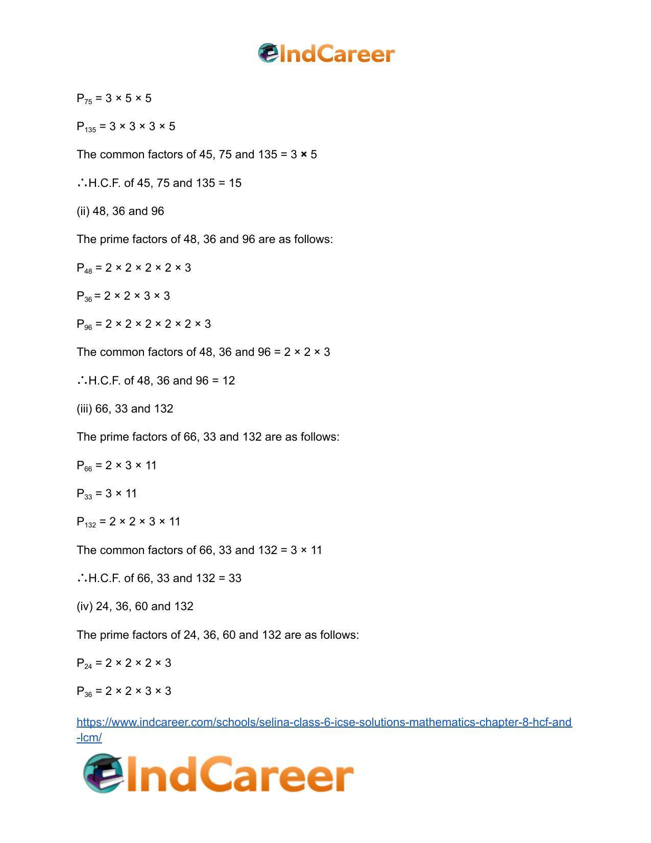 Selina Class 6 ICSE Solutions Mathematics : Chapter 8- HCF And LCM - Page 33