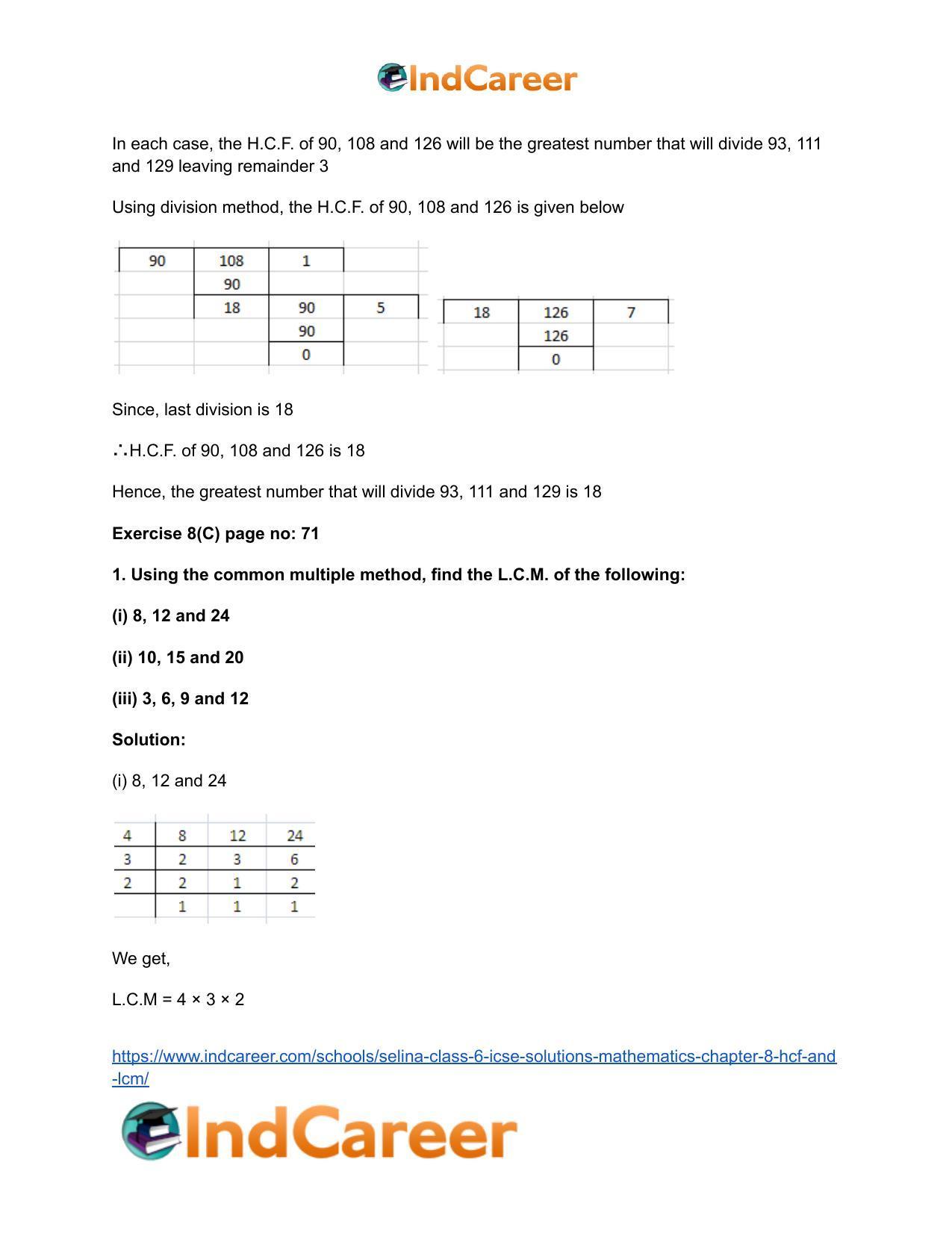 Selina Class 6 ICSE Solutions Mathematics : Chapter 8- HCF And LCM - Page 38