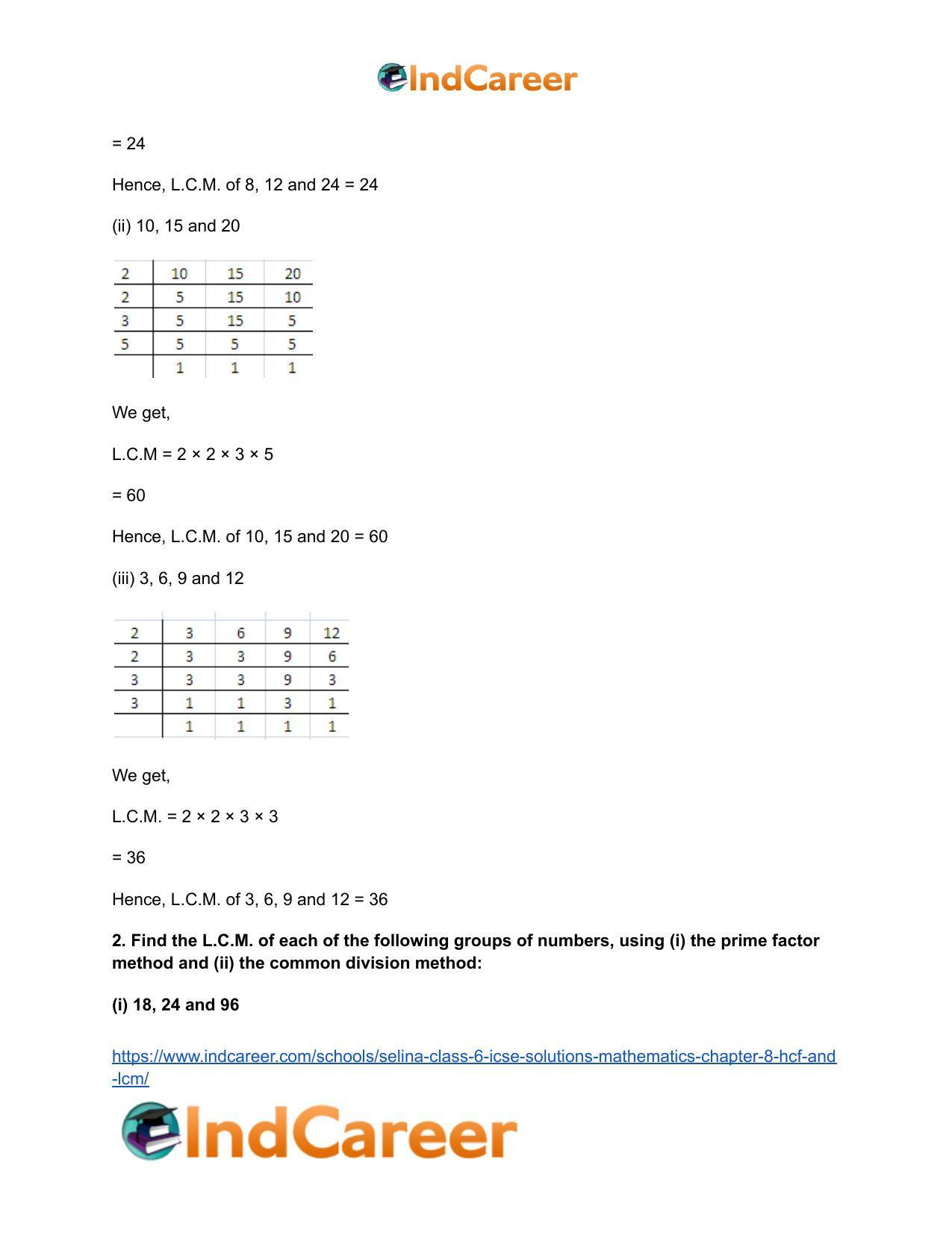 Selina Class 6 ICSE Solutions Mathematics : Chapter 8- HCF And LCM - Page 39