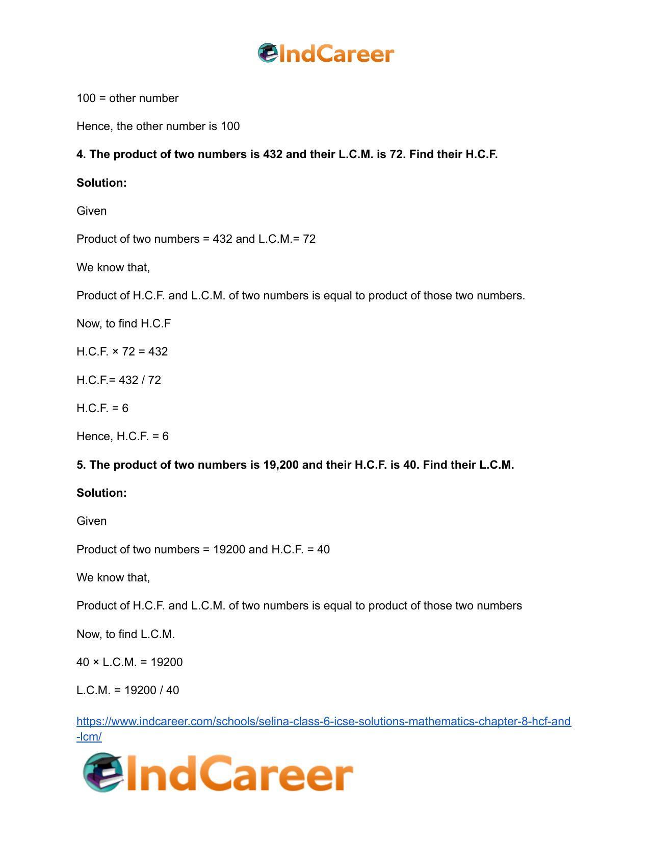 Selina Class 6 ICSE Solutions Mathematics : Chapter 8- HCF And LCM - Page 44