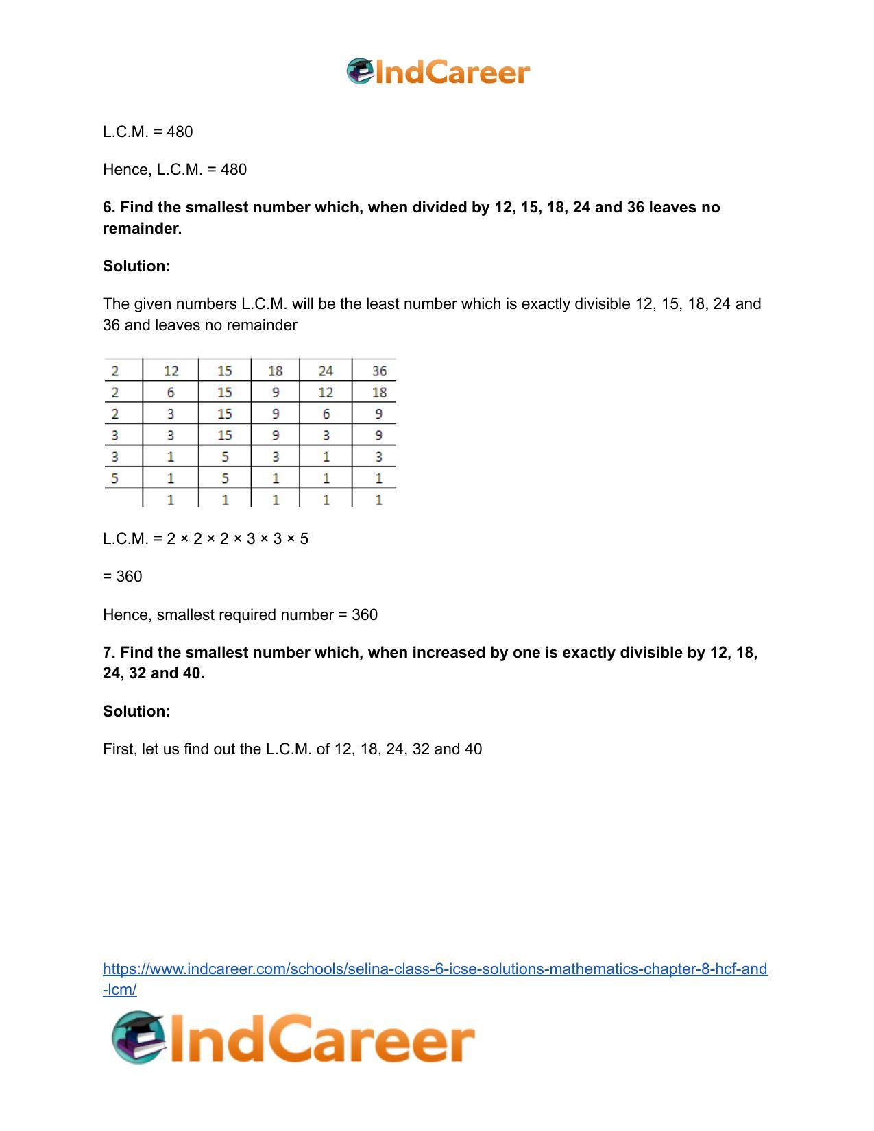 Selina Class 6 ICSE Solutions Mathematics : Chapter 8- HCF And LCM - Page 45