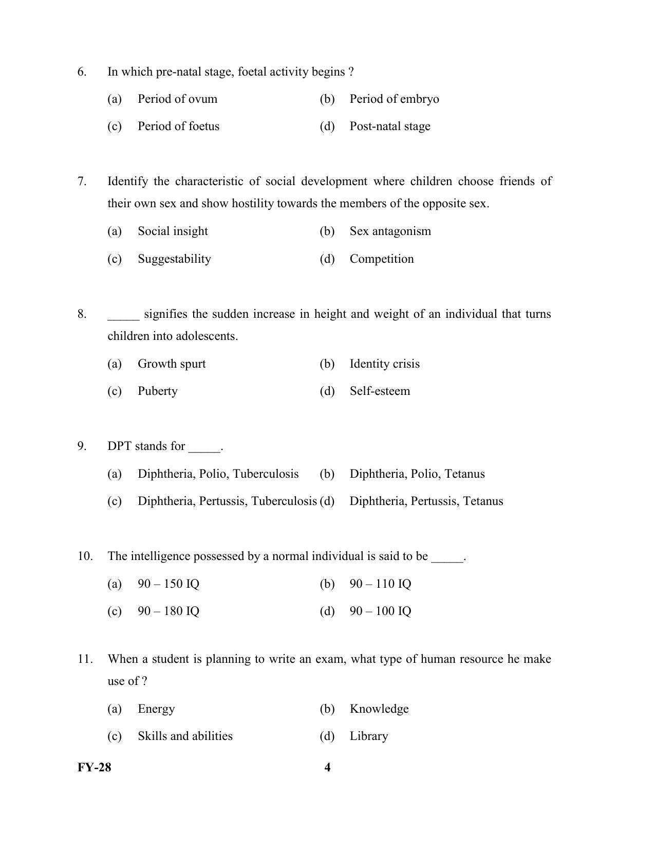 Kerala Plus One 2022 Home Science Question Papers - Page 4