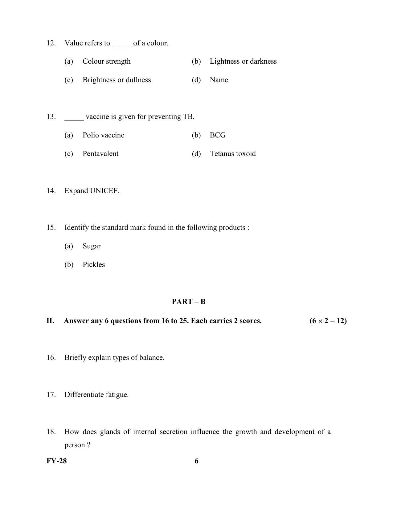 Kerala Plus One 2022 Home Science Question Papers - Page 6
