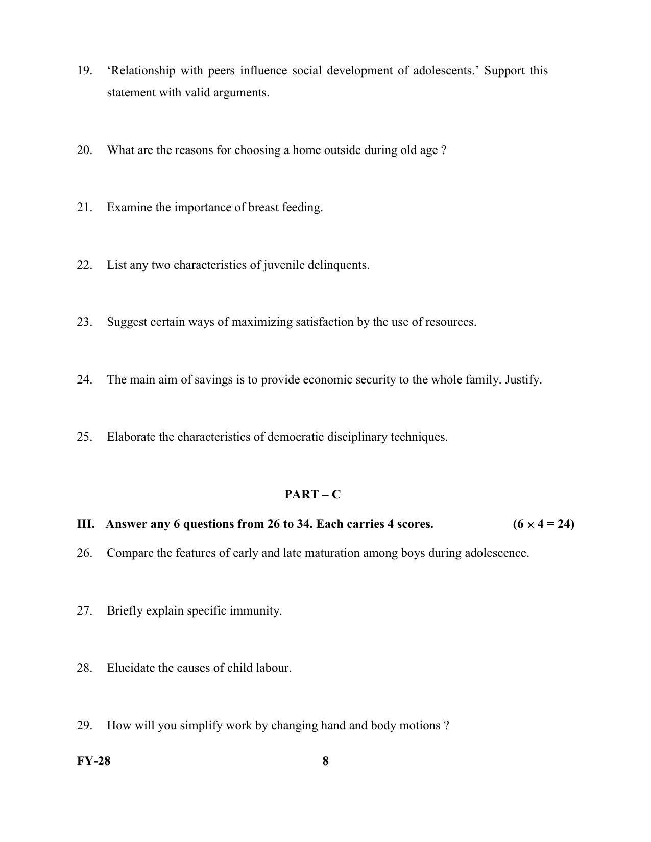 Kerala Plus One 2022 Home Science Question Papers - Page 8