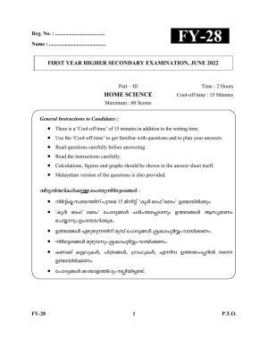 Kerala Plus One 2022 Home Science Question Papers