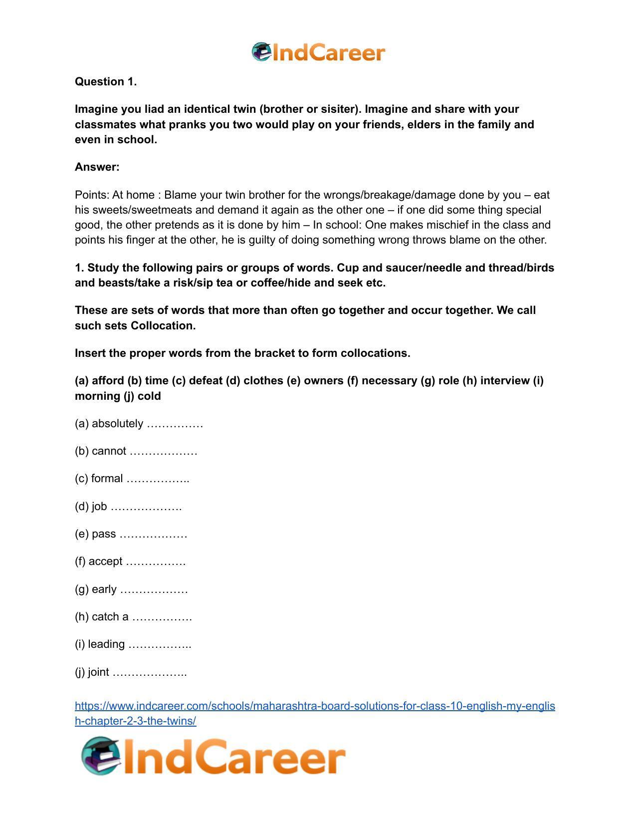 Maharashtra Board Solutions for Class 10- English (My English): Chapter 2.3- The Twins - Page 3