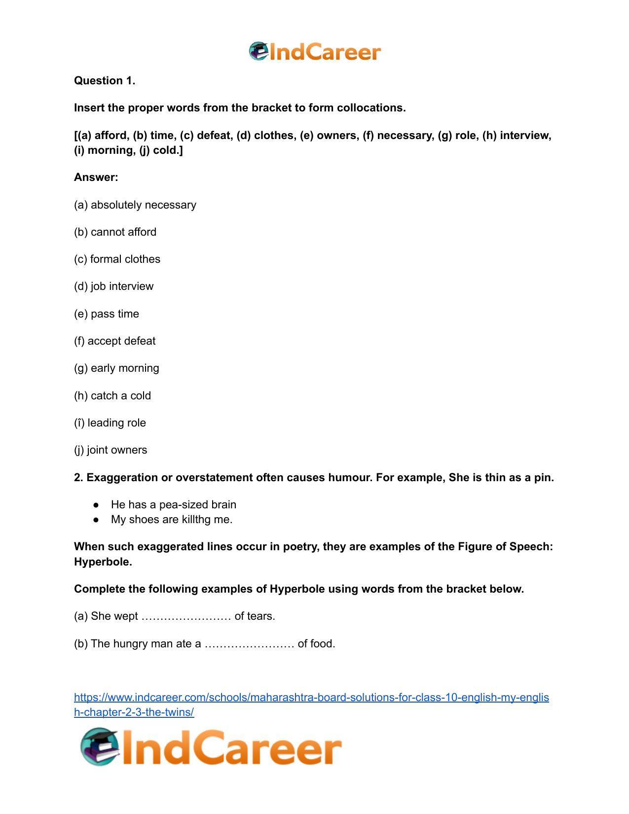 Maharashtra Board Solutions for Class 10- English (My English): Chapter 2.3- The Twins - Page 4