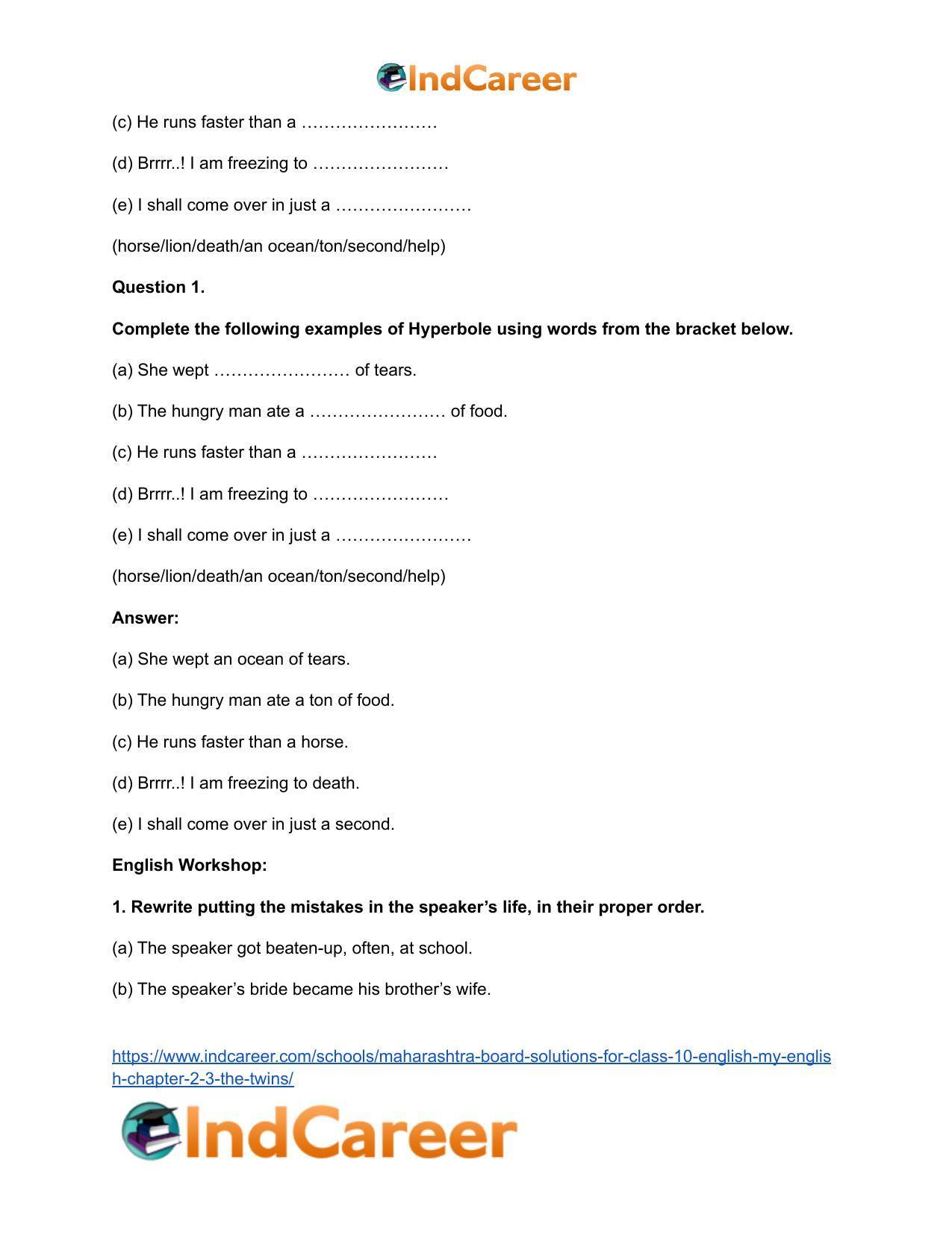 Maharashtra Board Solutions for Class 10- English (My English): Chapter 2.3- The Twins - Page 5